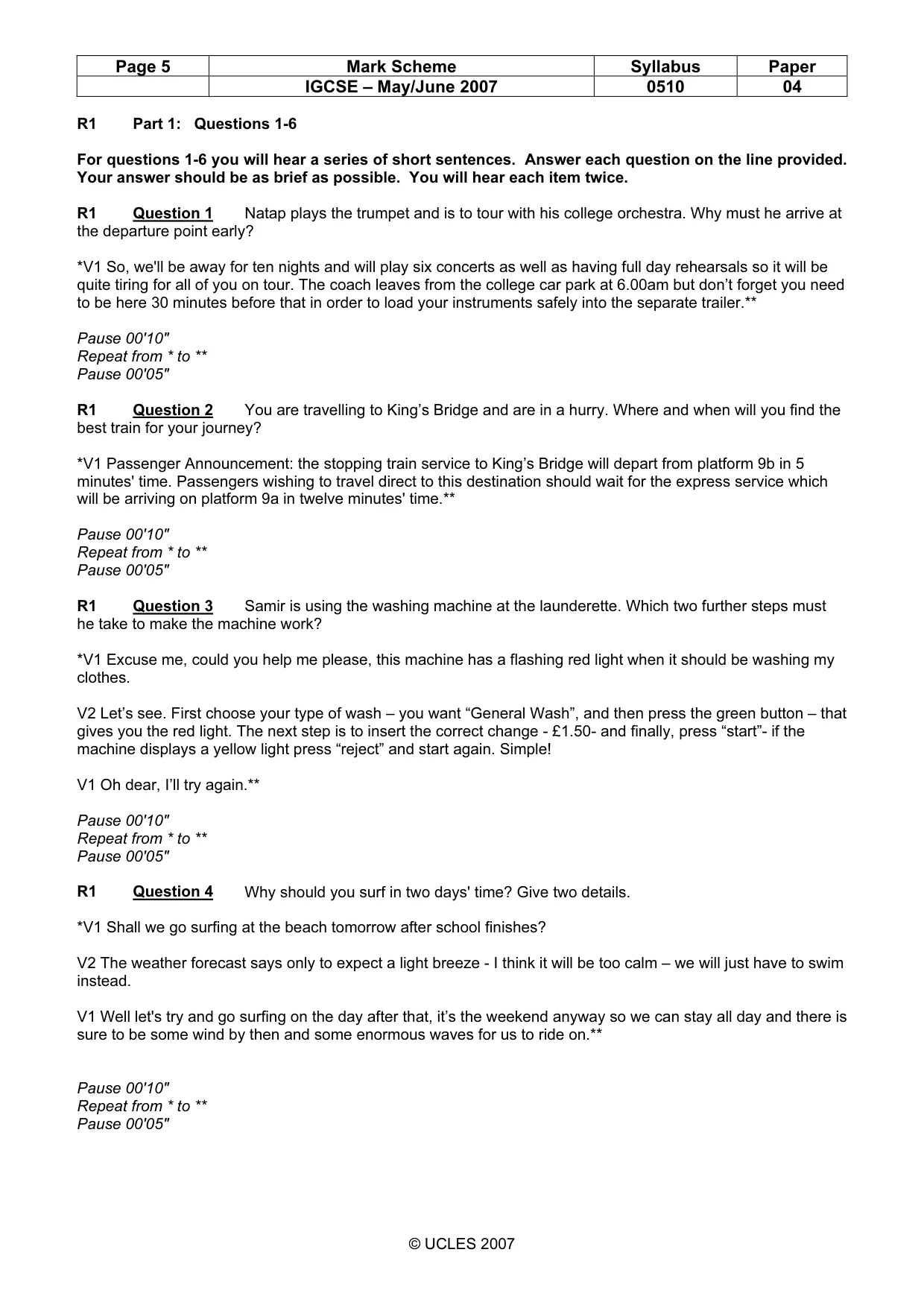 Mark scheme, page 5 of 11