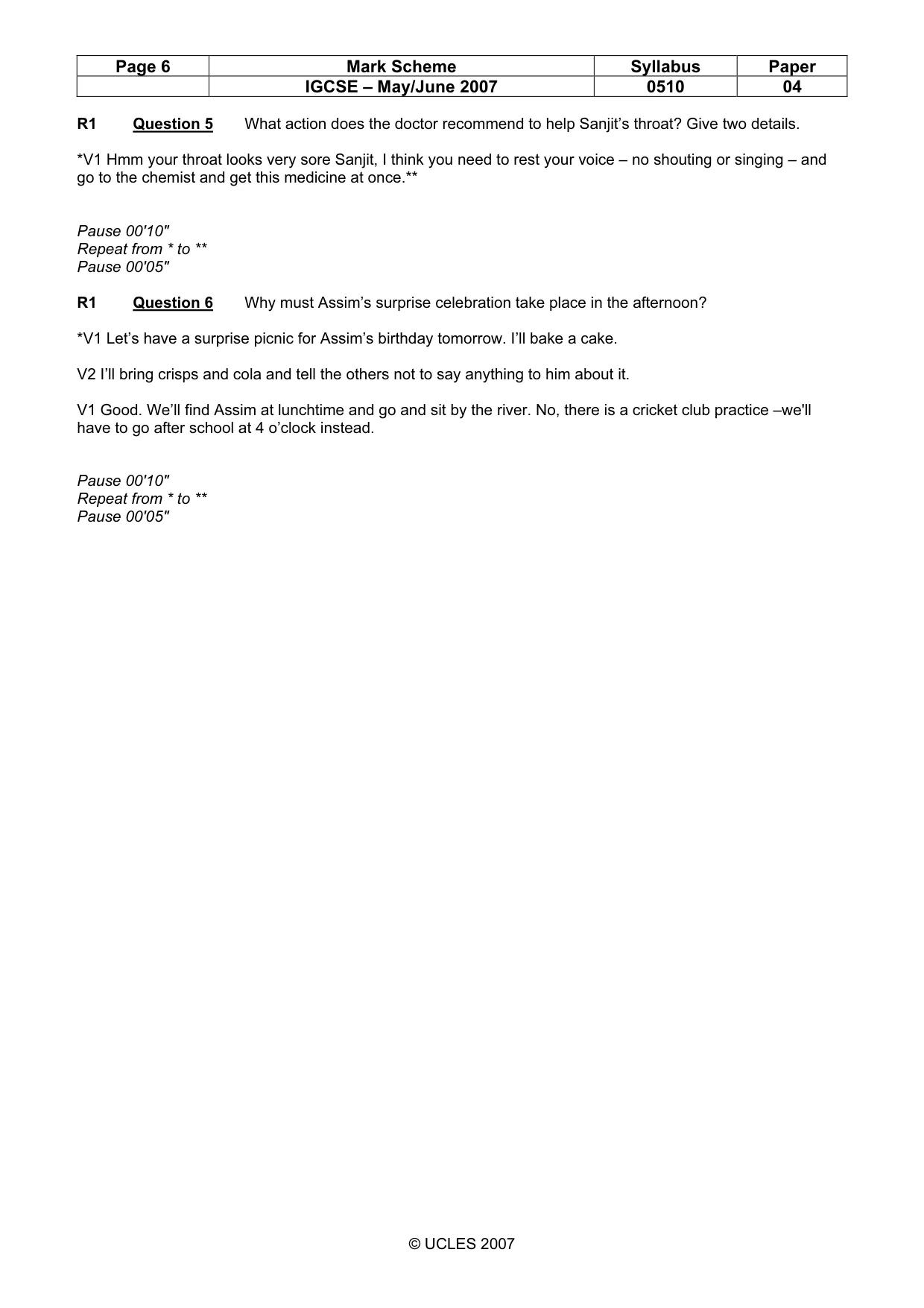 Mark scheme, page 6 of 11