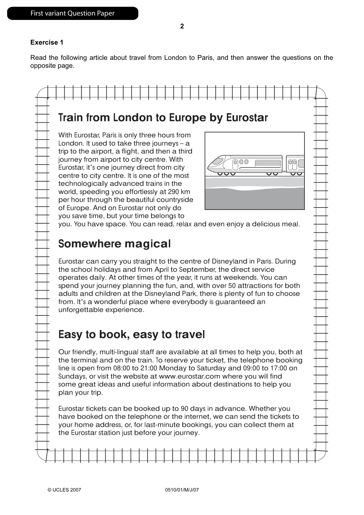 Cambridge IGCSE English - Second Language (oral endorsement) 0510 2007 May/June Paper 1 · Variant 1 question paper, page 3 of 33