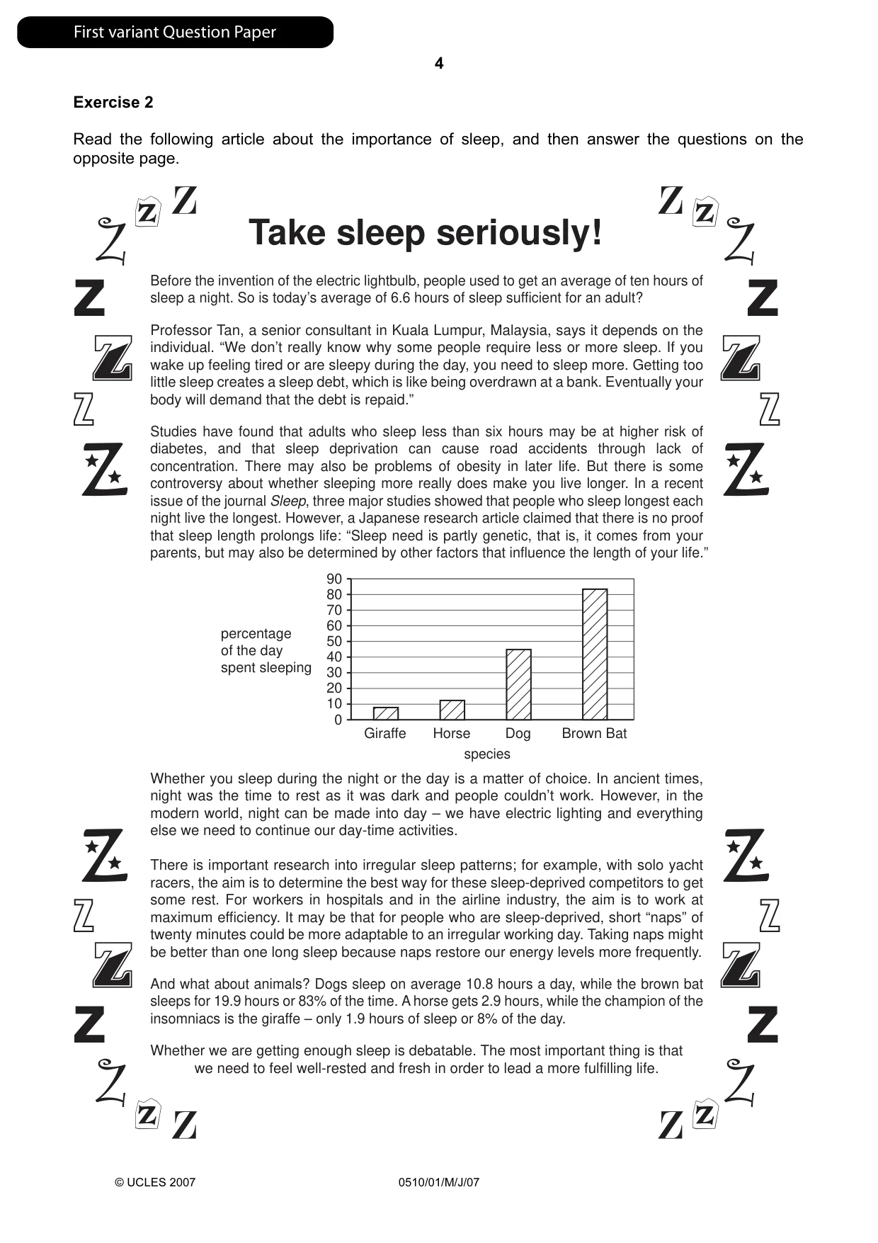 Cambridge IGCSE English - Second Language (oral endorsement) 0510 2007 May/June Paper 1 · Variant 1 question paper, page 5 of 33
