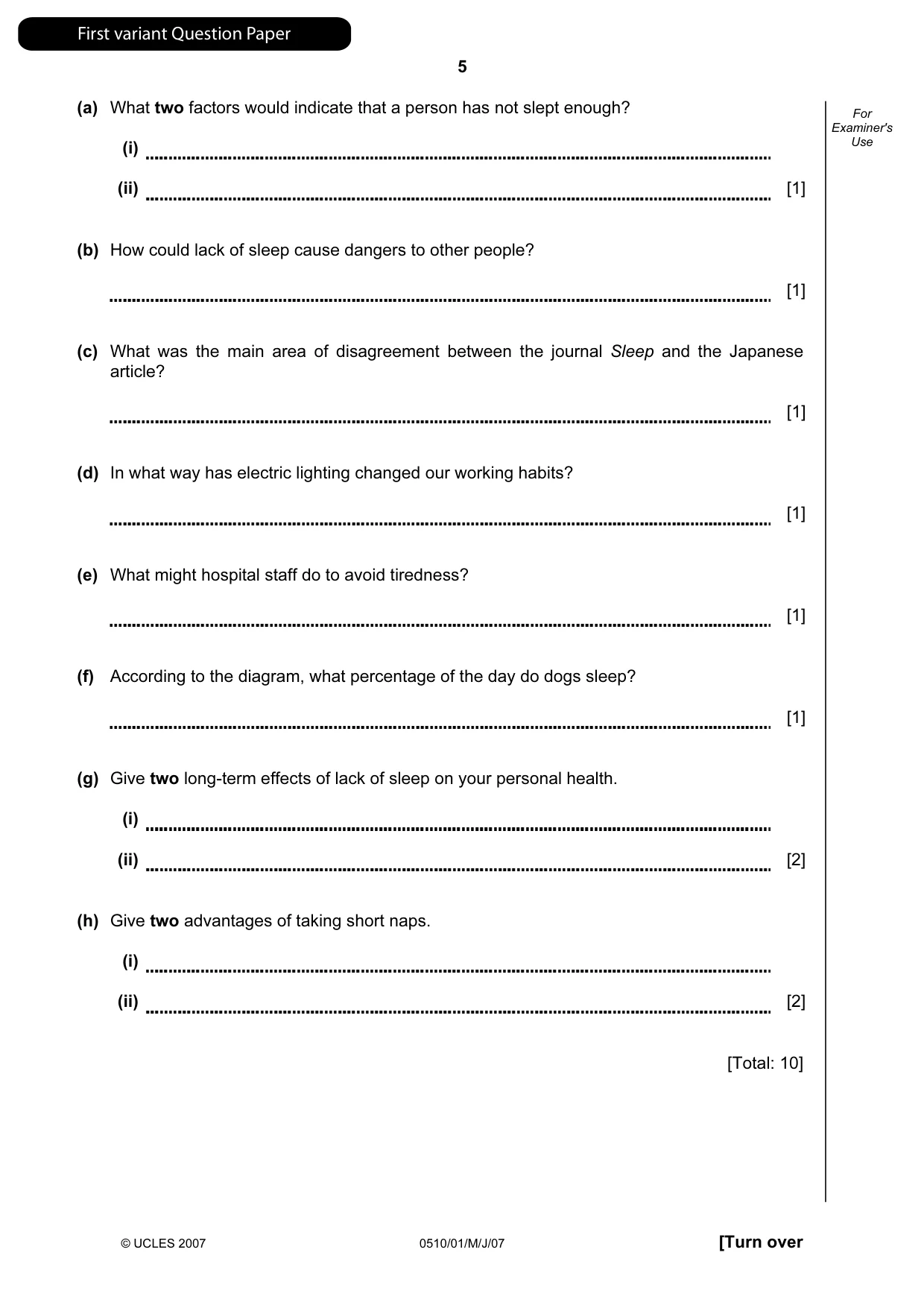 Cambridge IGCSE English - Second Language (oral endorsement) 0510 2007 May/June Paper 1 · Variant 1 question paper, page 6 of 33