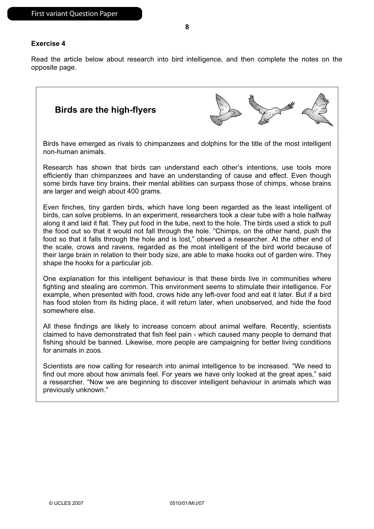 Cambridge IGCSE English - Second Language (oral endorsement) 0510 2007 May/June Paper 1 · Variant 1 question paper, page 9 of 33
