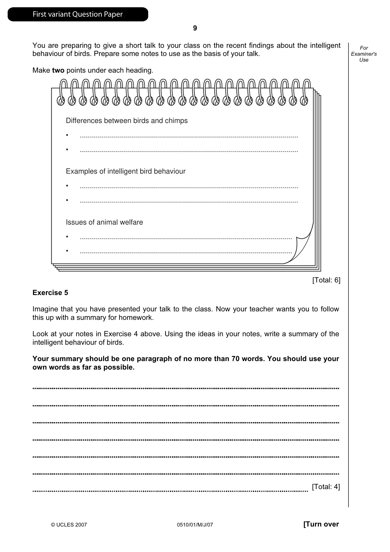 Cambridge IGCSE English - Second Language (oral endorsement) 0510 2007 May/June Paper 1 · Variant 1 question paper, page 10 of 33