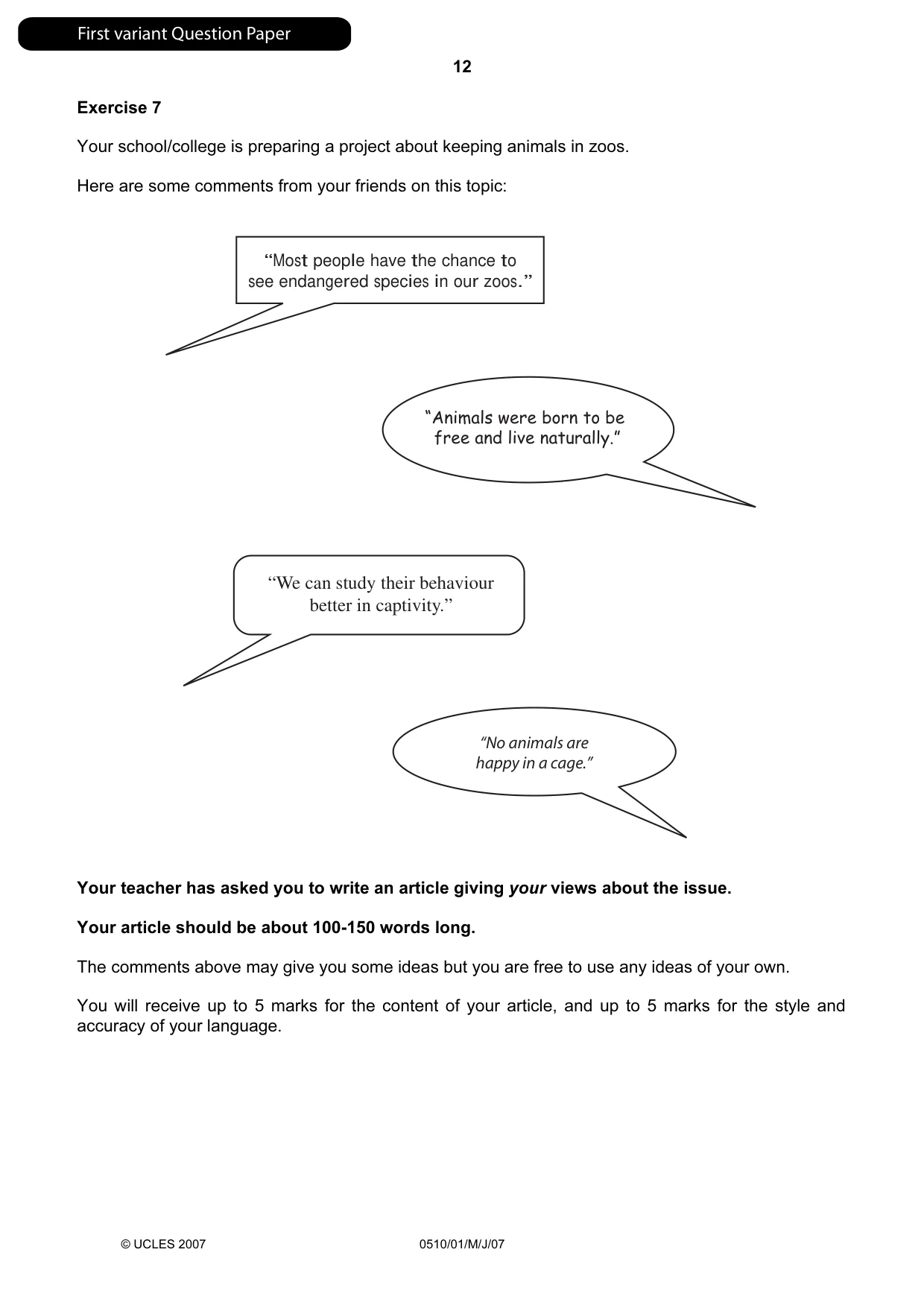 Cambridge IGCSE English - Second Language (oral endorsement) 0510 2007 May/June Paper 1 · Variant 1 question paper, page 13 of 33