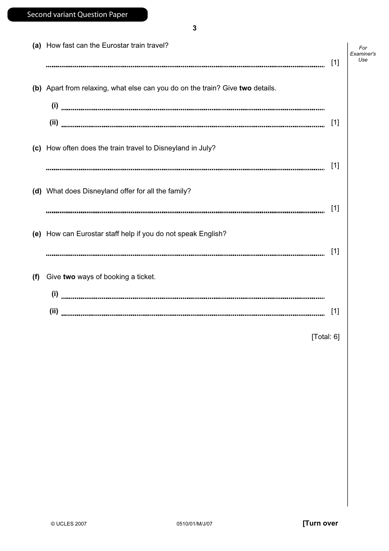 Cambridge IGCSE English - Second Language (oral endorsement) 0510 2007 May/June Paper 1 · Variant 1 question paper, page 20 of 33