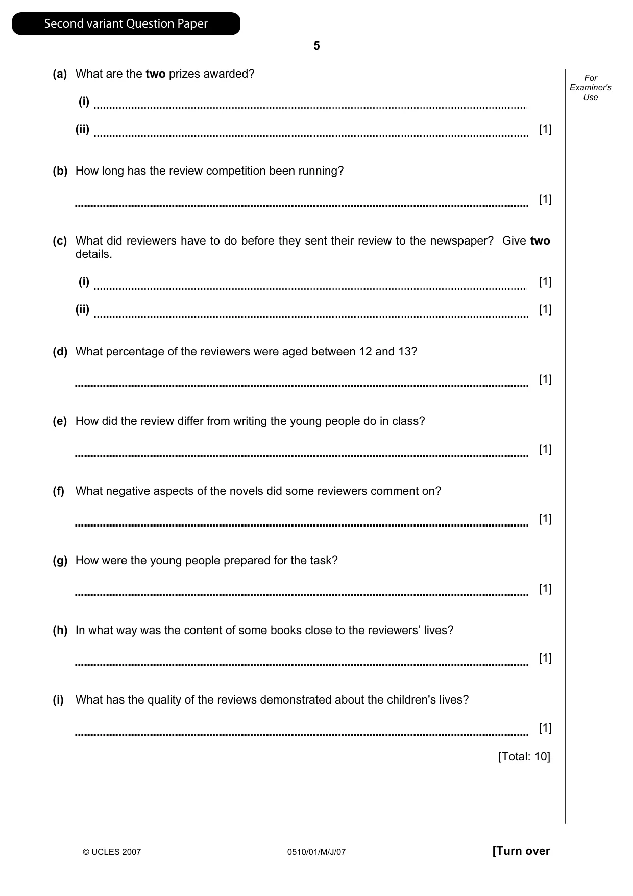 Cambridge IGCSE English - Second Language (oral endorsement) 0510 2007 May/June Paper 1 · Variant 1 question paper, page 22 of 33