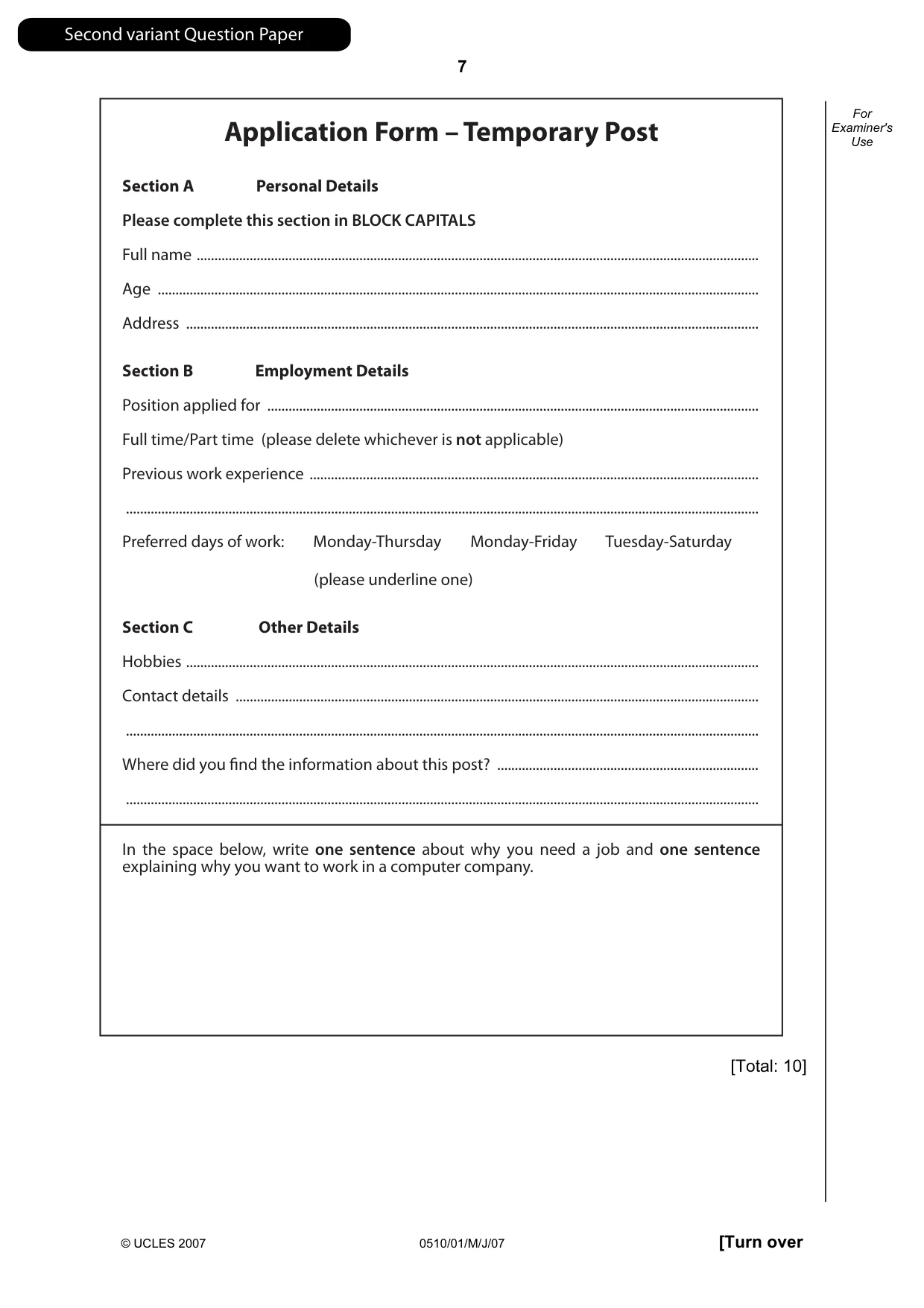 Cambridge IGCSE English - Second Language (oral endorsement) 0510 2007 May/June Paper 1 · Variant 1 question paper, page 24 of 33
