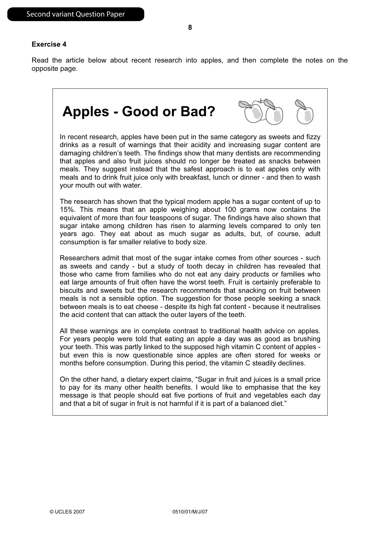 Cambridge IGCSE English - Second Language (oral endorsement) 0510 2007 May/June Paper 1 · Variant 1 question paper, page 25 of 33