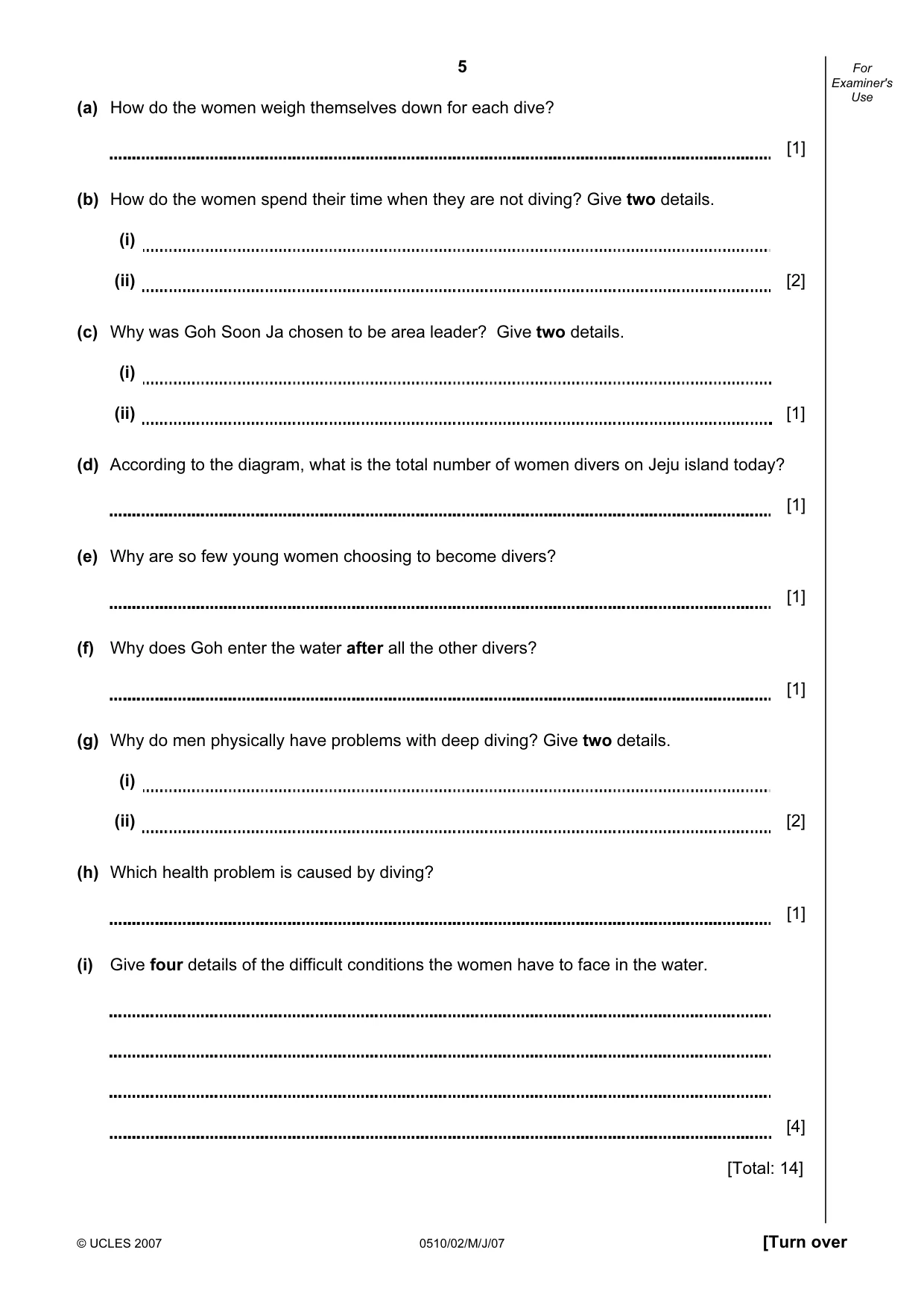 Cambridge IGCSE English - Second Language (oral endorsement) 0510 2007 May/June Paper 2 · Variant 1 question paper, page 5 of 16