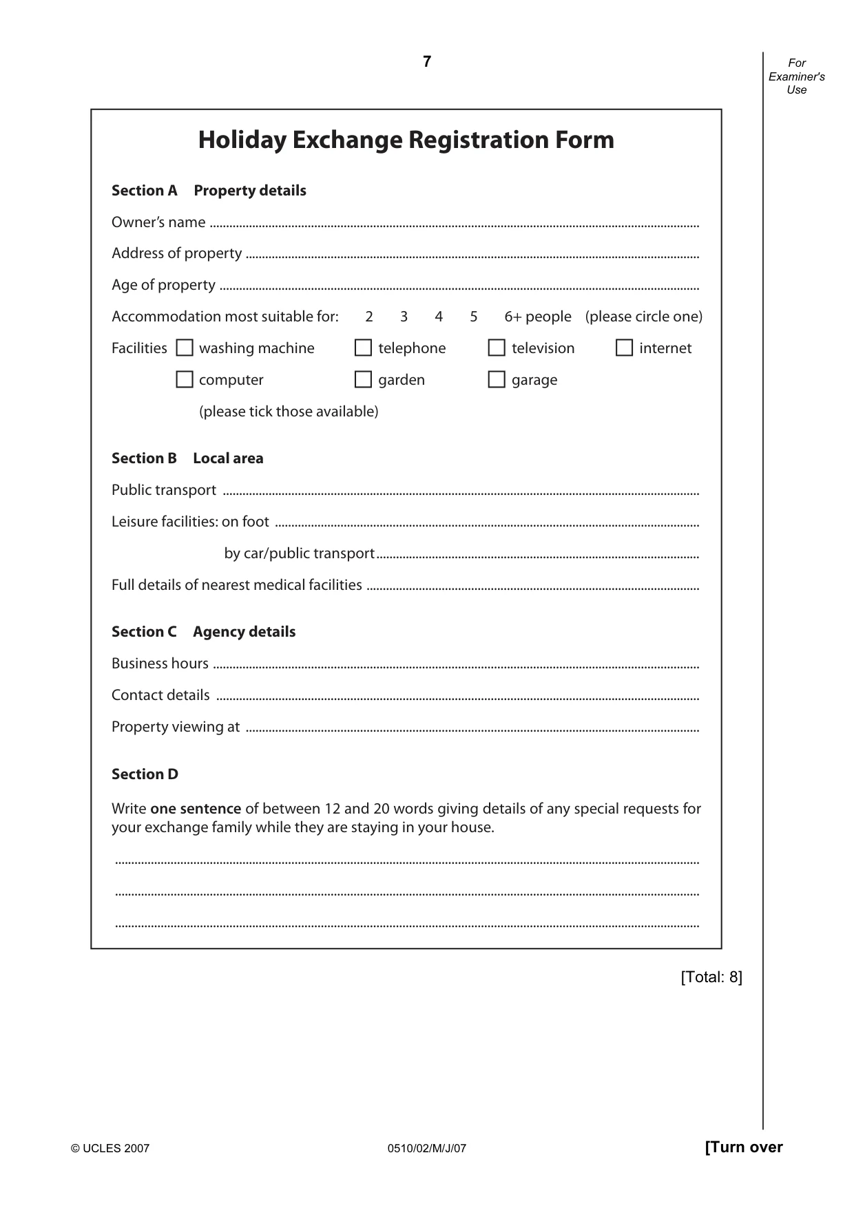 Cambridge IGCSE English - Second Language (oral endorsement) 0510 2007 May/June Paper 2 · Variant 1 question paper, page 7 of 16