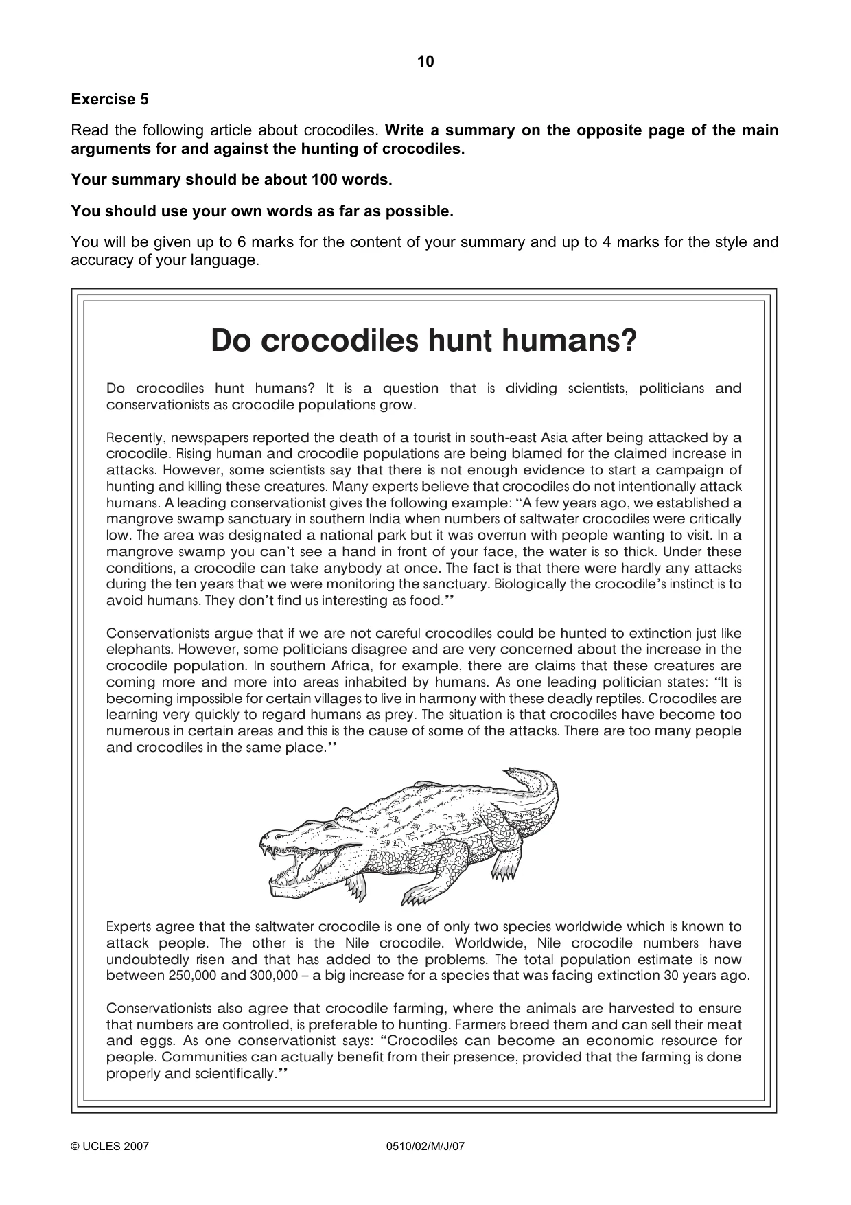Cambridge IGCSE English - Second Language (oral endorsement) 0510 2007 May/June Paper 2 · Variant 1 question paper, page 10 of 16