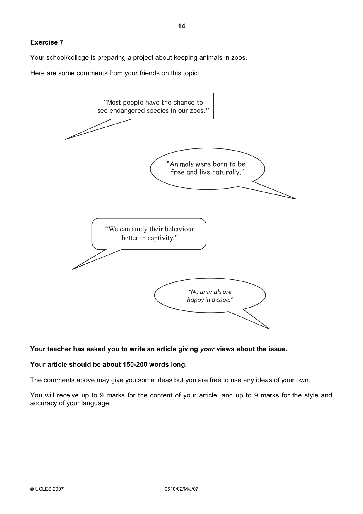 Cambridge IGCSE English - Second Language (oral endorsement) 0510 2007 May/June Paper 2 · Variant 1 question paper, page 14 of 16