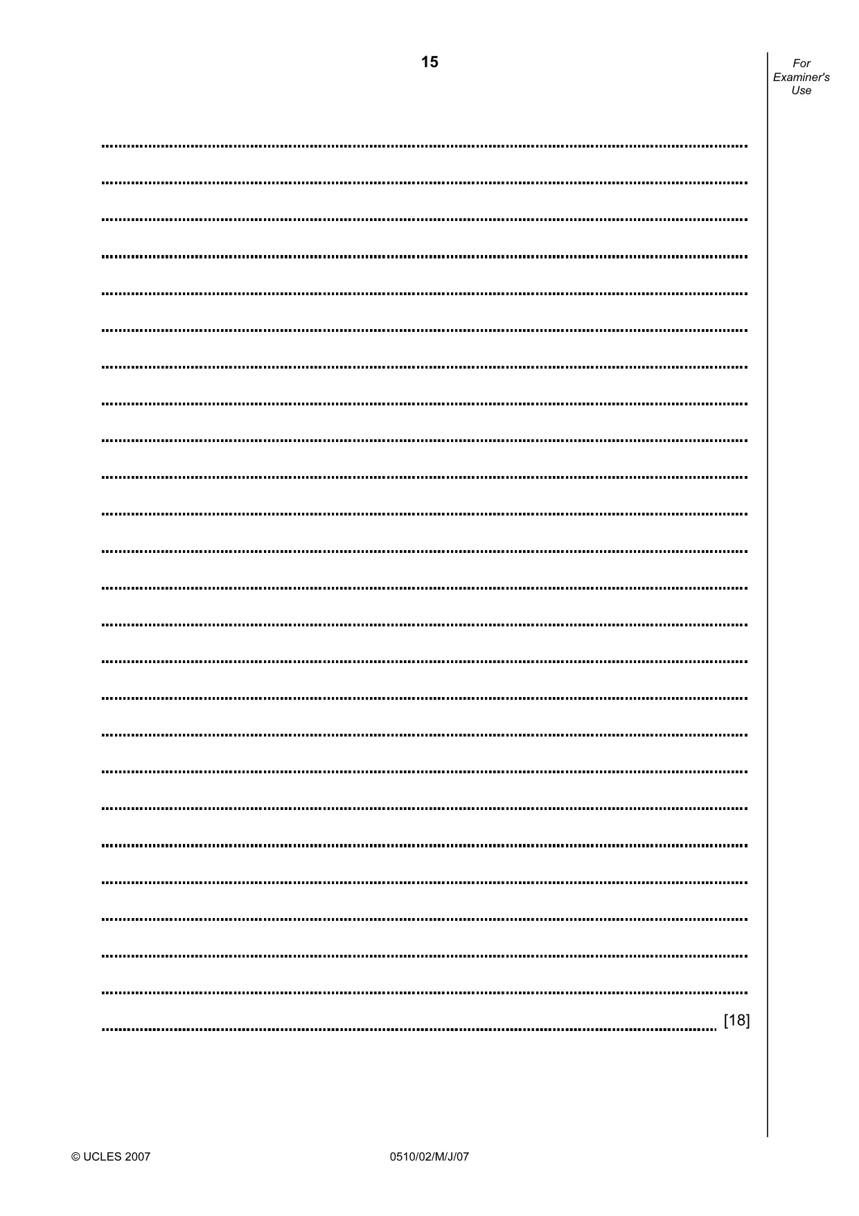 Cambridge IGCSE English - Second Language (oral endorsement) 0510 2007 May/June Paper 2 · Variant 1 question paper, page 15 of 16