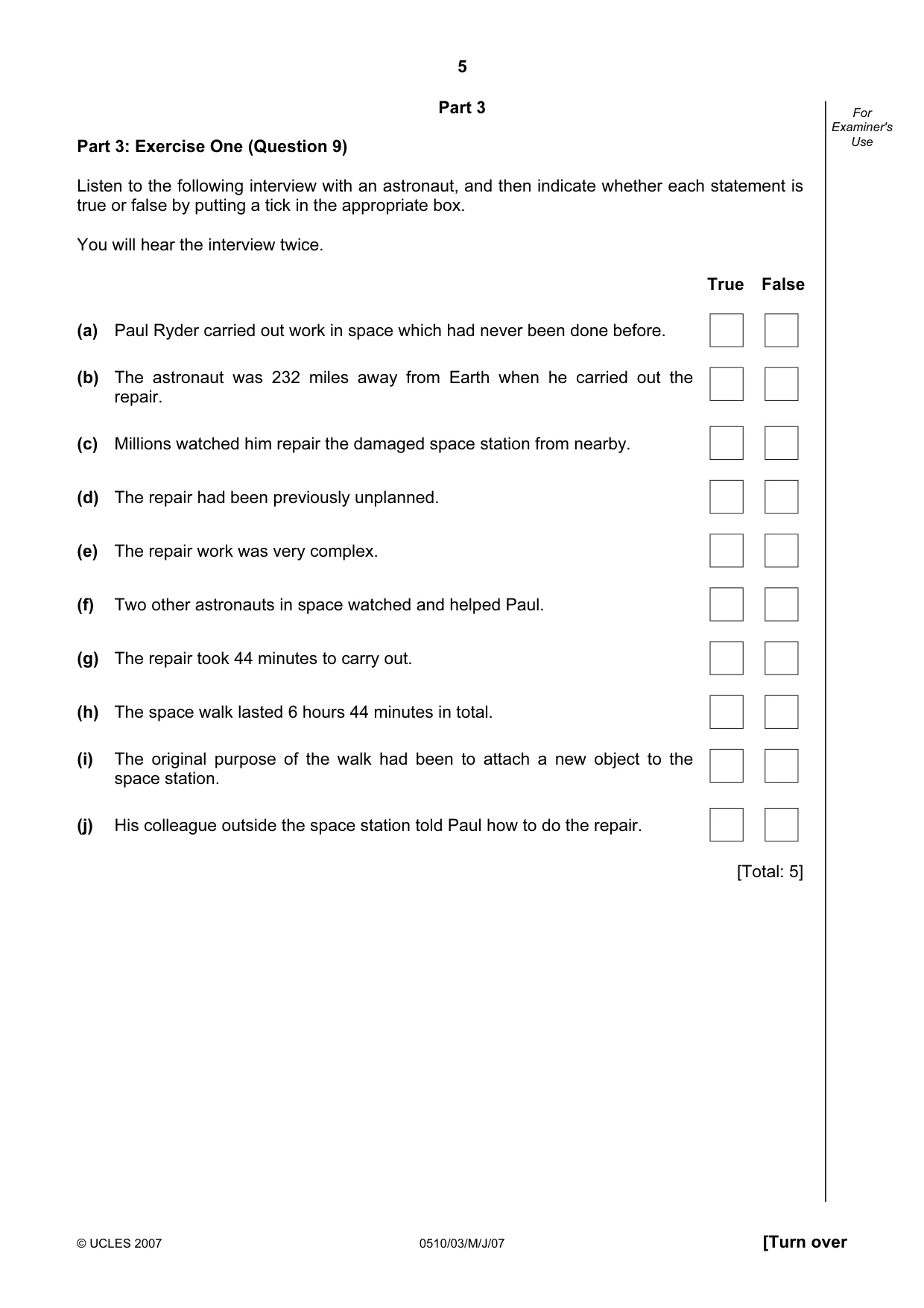 Cambridge IGCSE English - Second Language (oral endorsement) 0510 2007 May/June Paper 3 · Variant 1 question paper, page 5 of 8