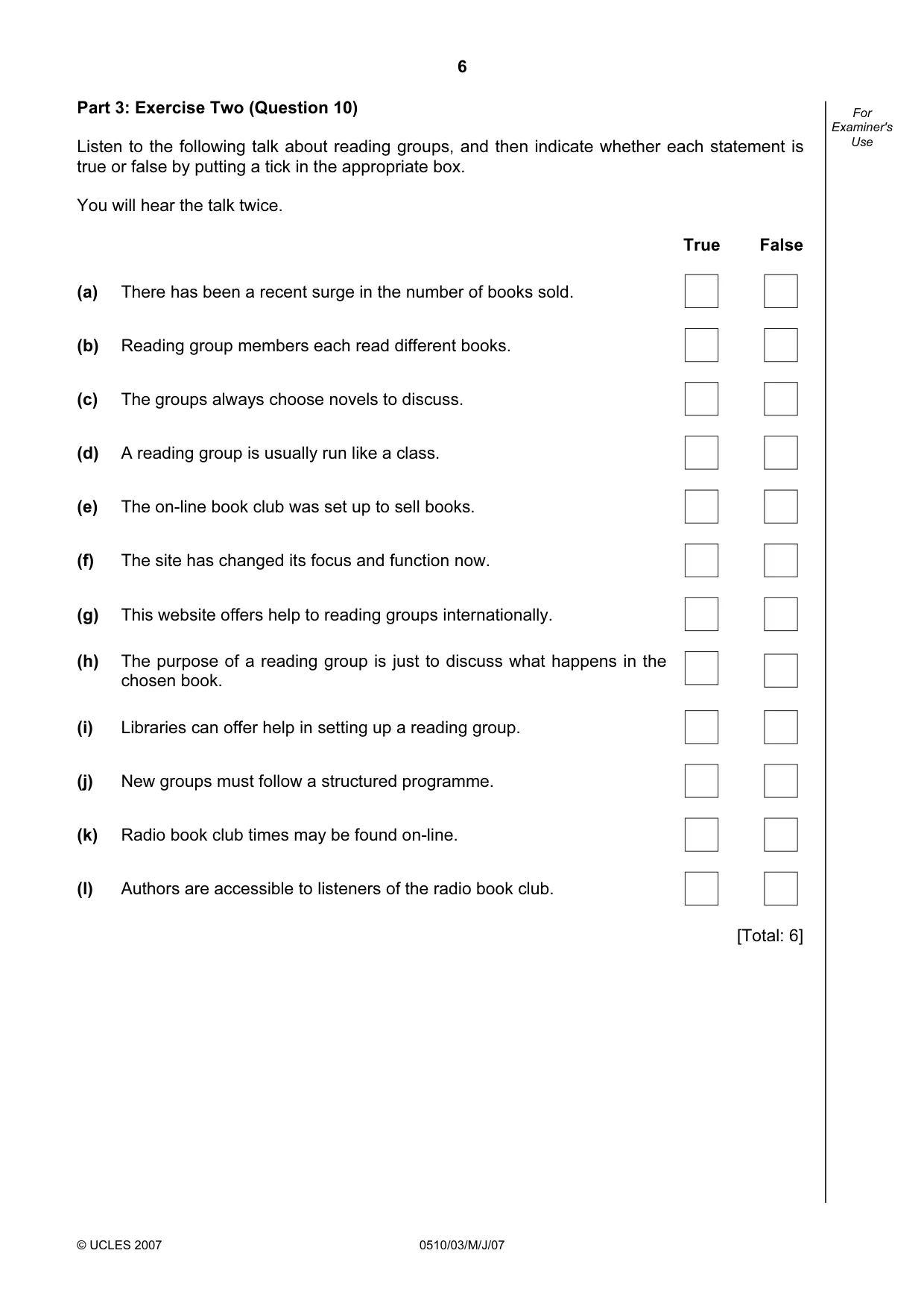 Cambridge IGCSE English - Second Language (oral endorsement) 0510 2007 May/June Paper 3 · Variant 1 question paper, page 6 of 8