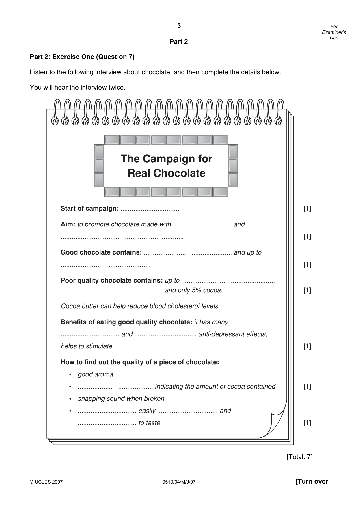 Cambridge IGCSE English - Second Language (oral endorsement) 0510 2007 May/June Paper 4 · Variant 1 question paper, page 3 of 8