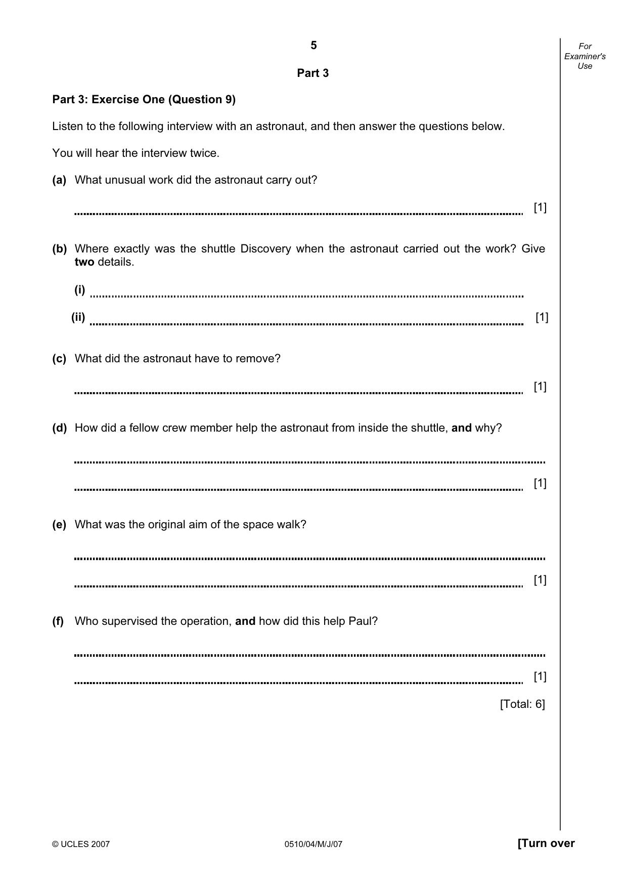 Cambridge IGCSE English - Second Language (oral endorsement) 0510 2007 May/June Paper 4 · Variant 1 question paper, page 5 of 8