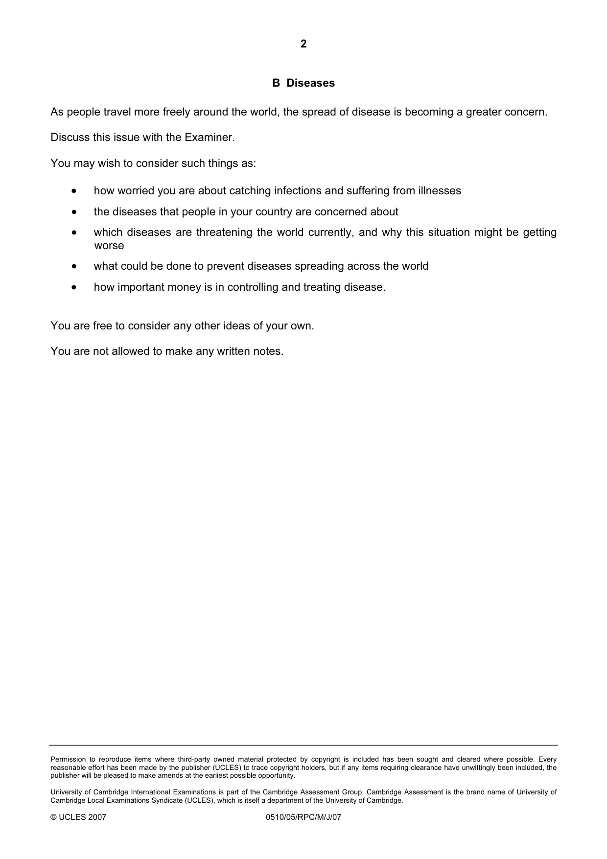 Cambridge IGCSE English - Second Language (oral endorsement) 0510 2007 May/June Paper 5 · Variant 1 question paper, page 4 of 10