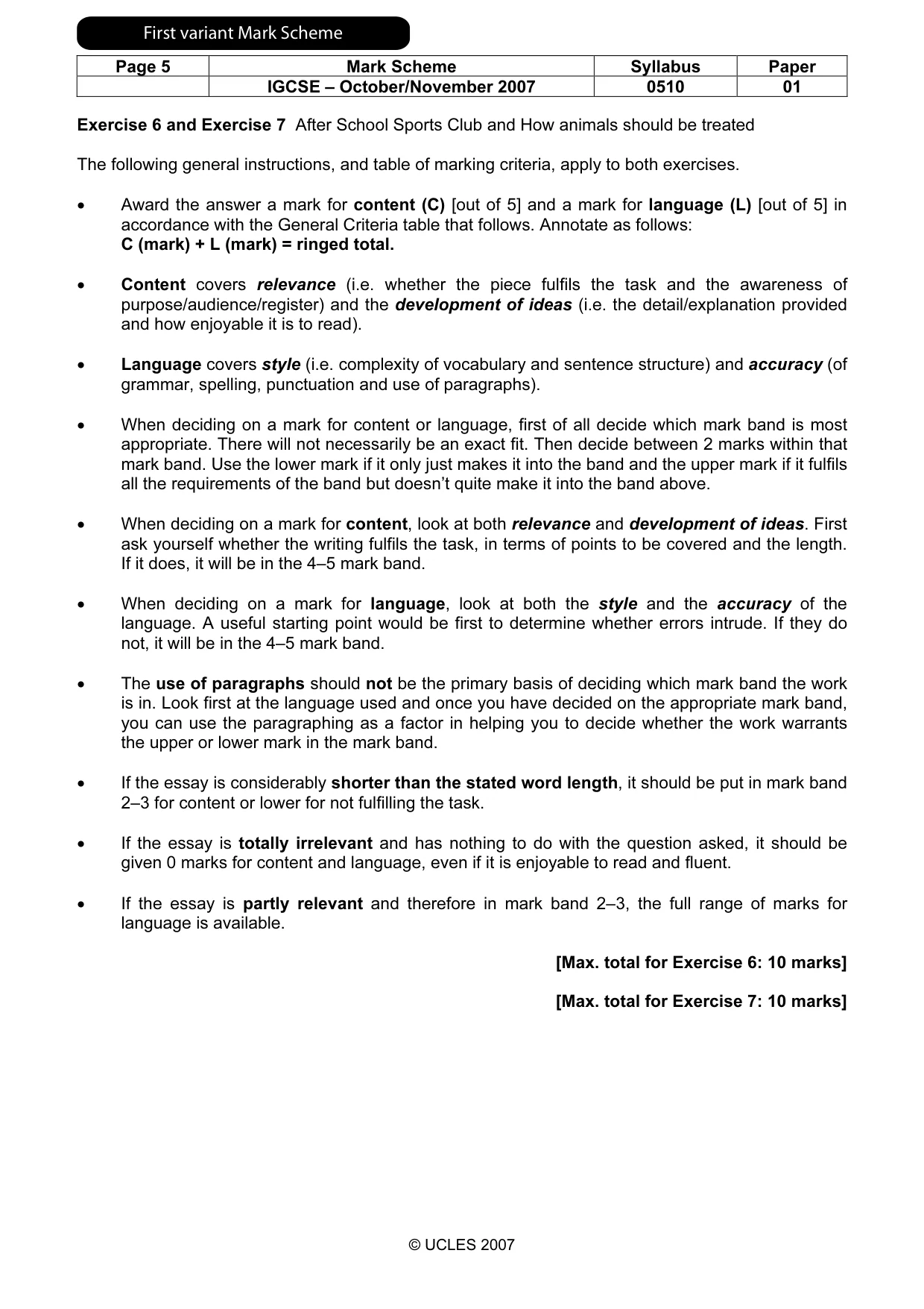 Mark scheme, page 6 of 12