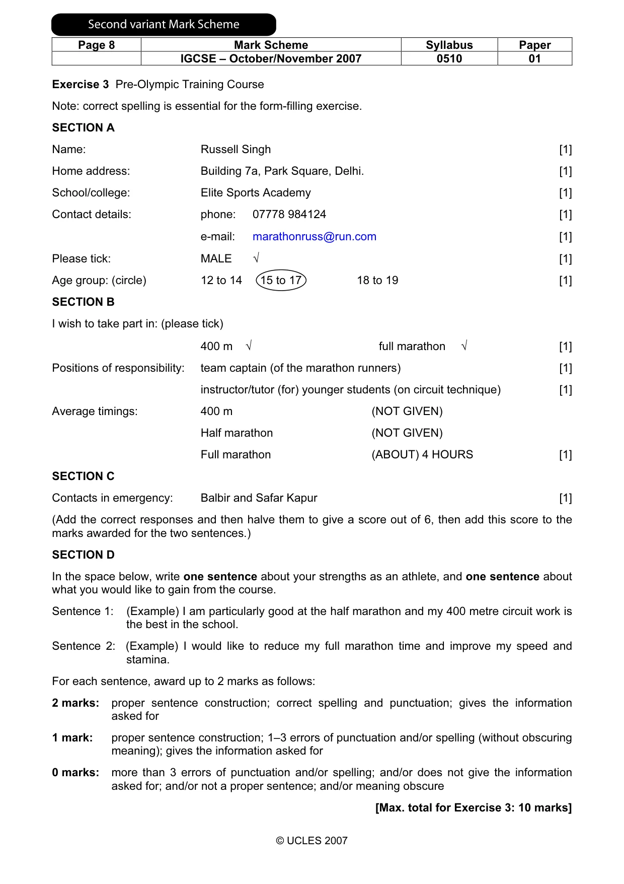 Mark scheme, page 9 of 12