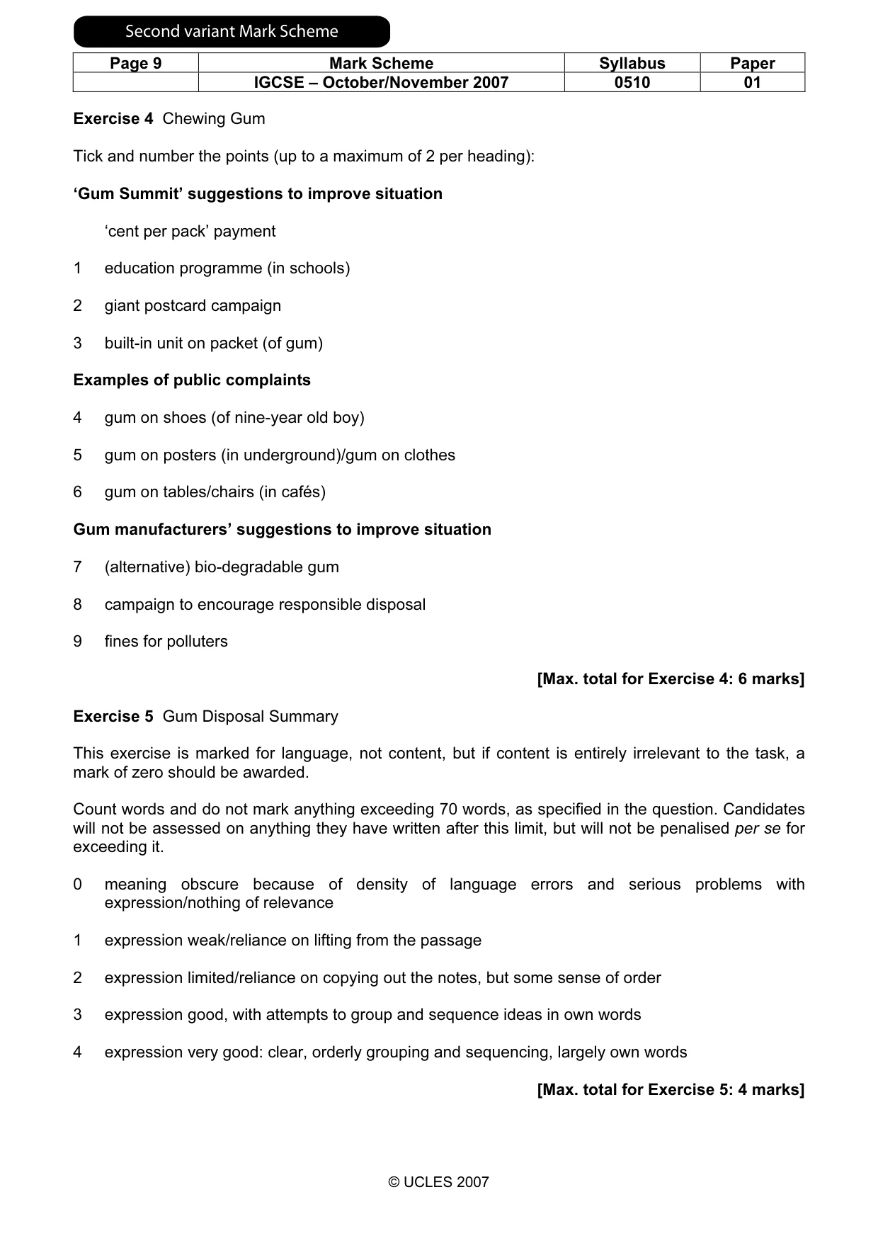 Mark scheme, page 10 of 12