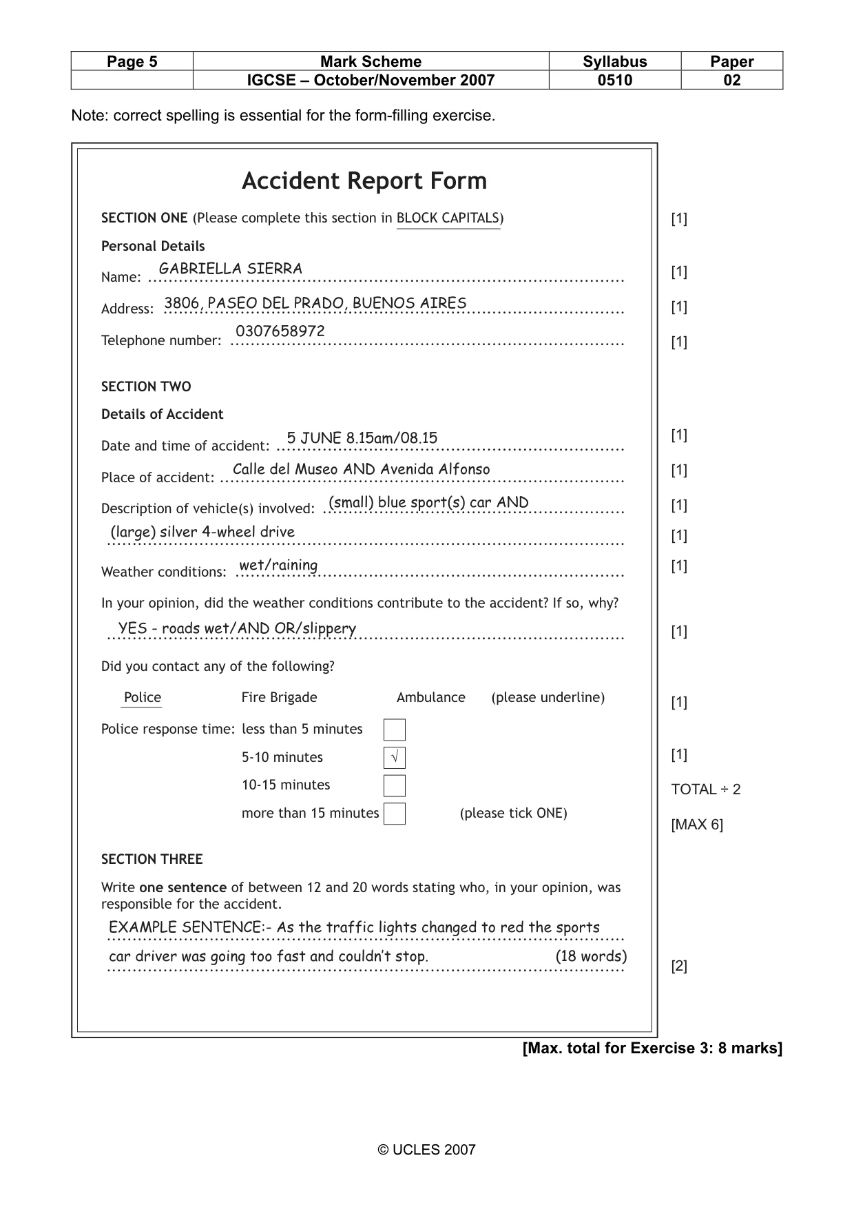 Mark scheme, page 5 of 10