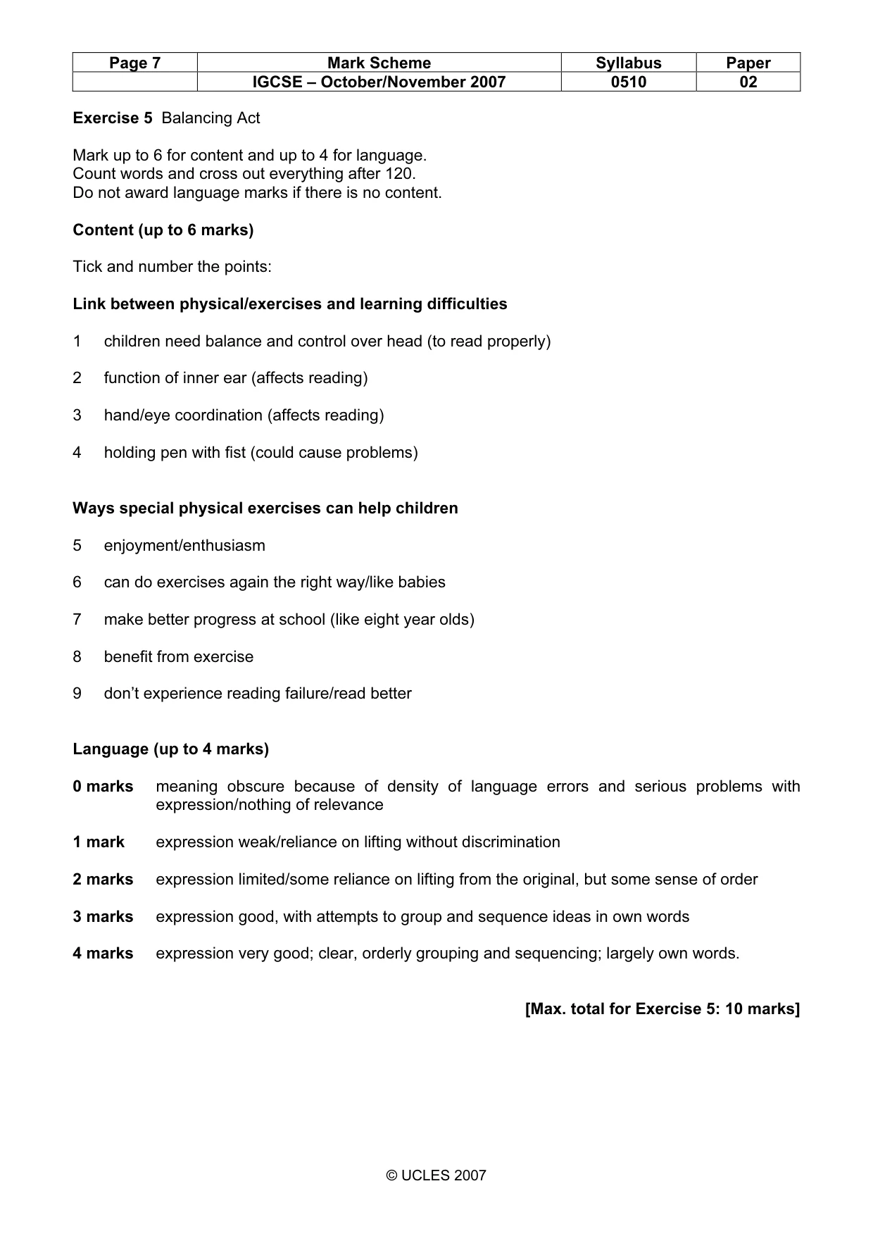 Mark scheme, page 7 of 10