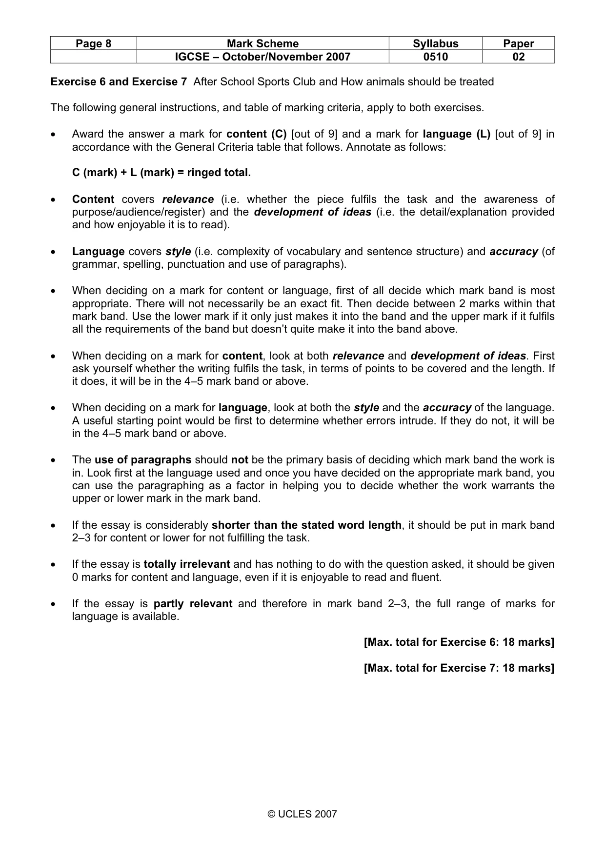 Mark scheme, page 8 of 10