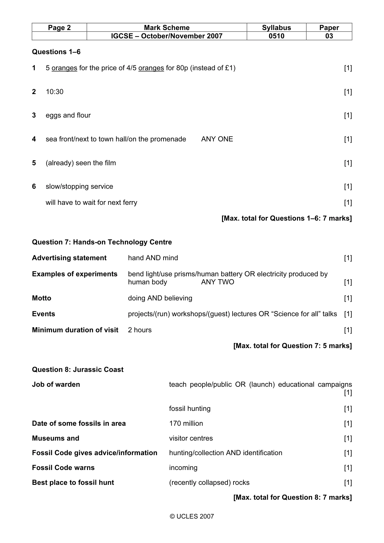 Mark scheme, page 2 of 10