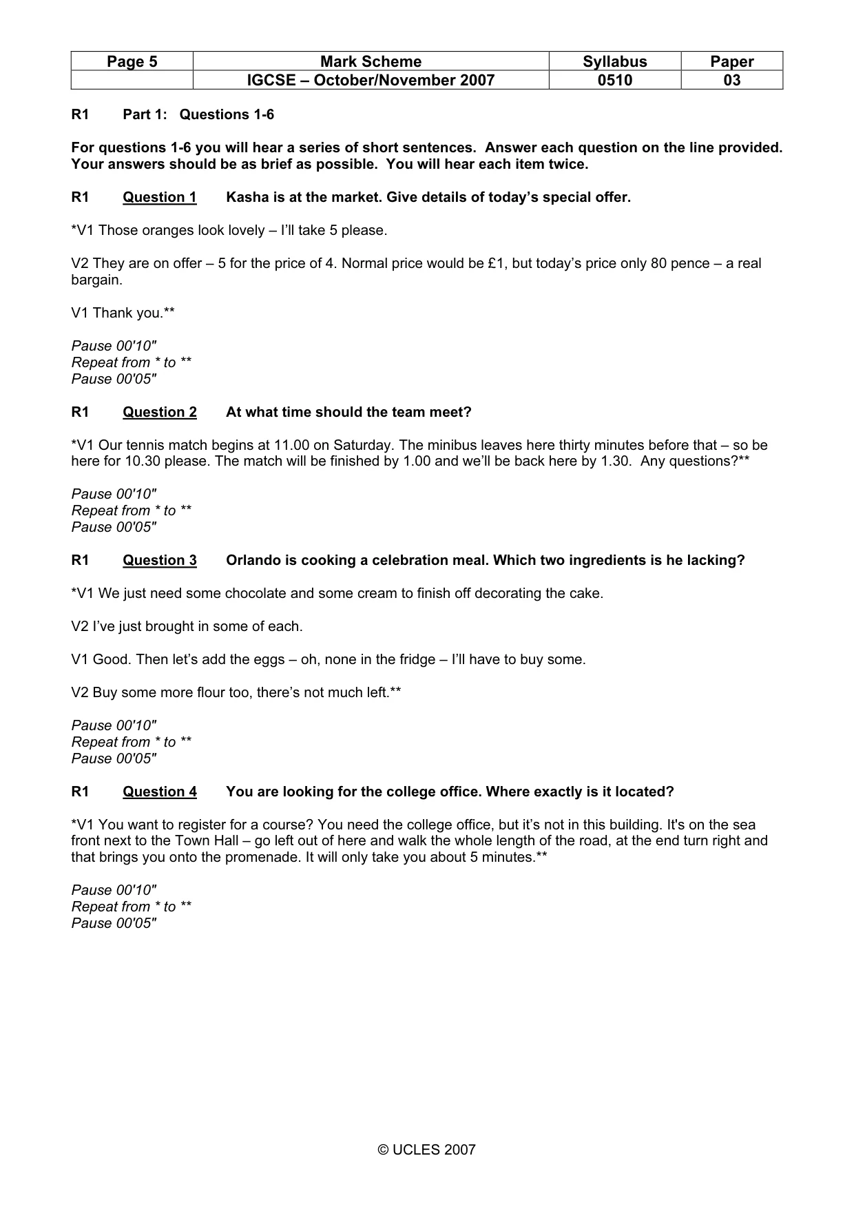 Mark scheme, page 5 of 10