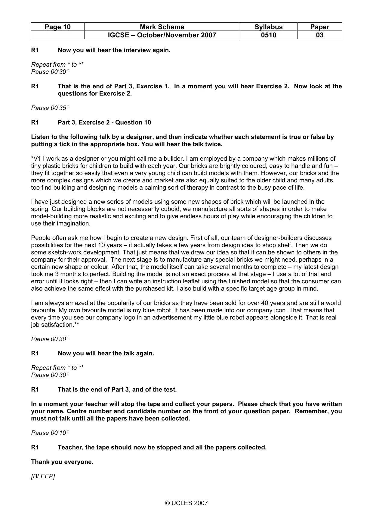 Mark scheme, page 10 of 10