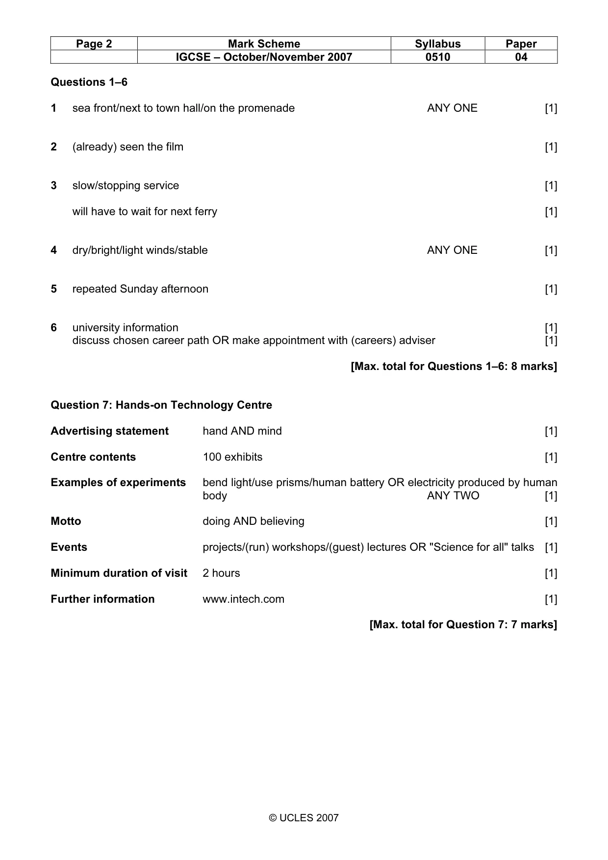 Mark scheme, page 2 of 11