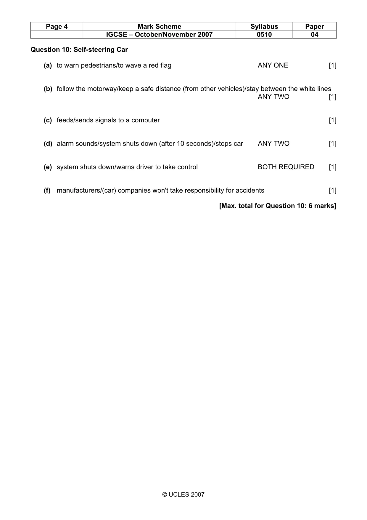Mark scheme, page 4 of 11