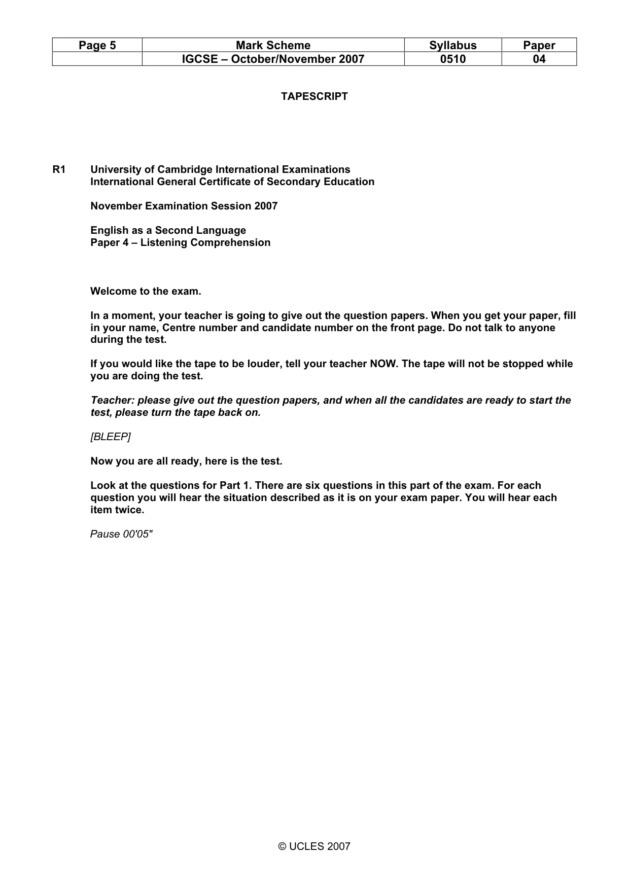 Mark scheme, page 5 of 11