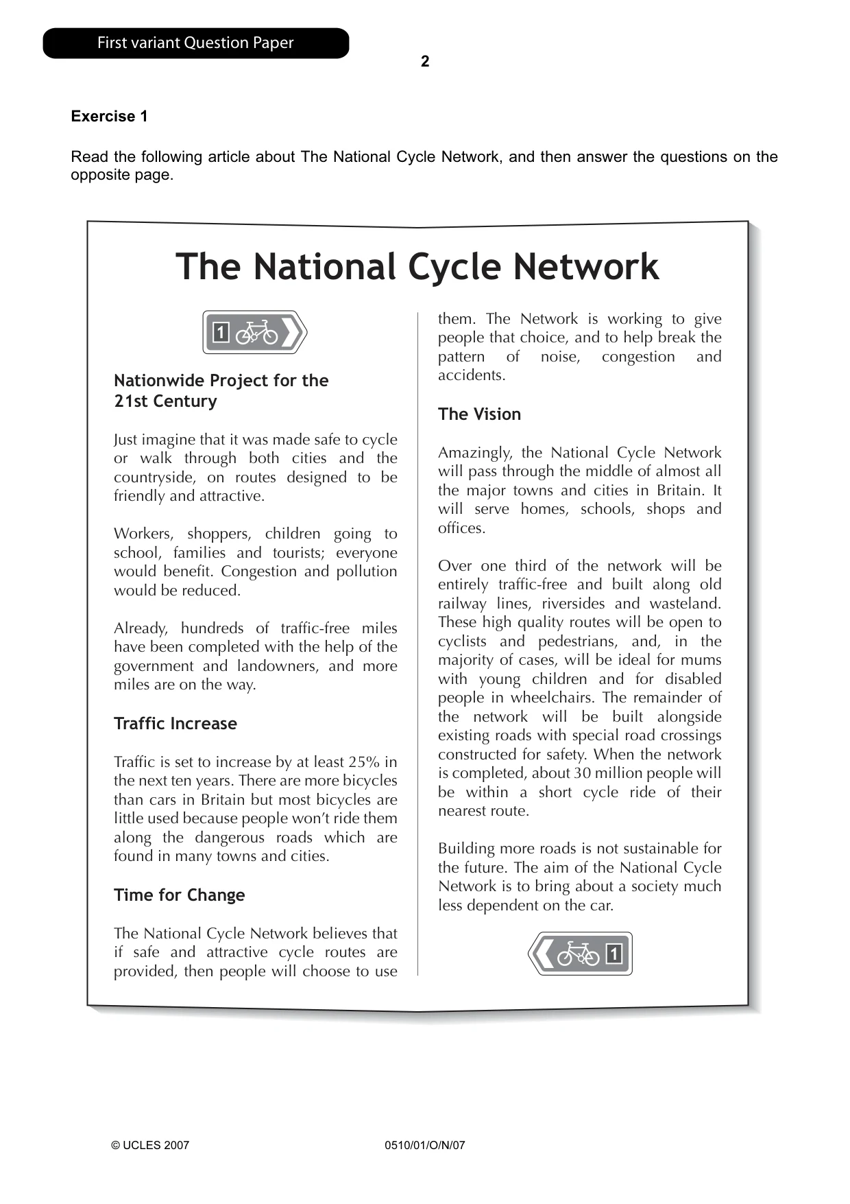 Cambridge IGCSE English - Second Language (oral endorsement) 0510 2007 Oct/Nov Paper 1 · Variant 1 question paper, page 3 of 33