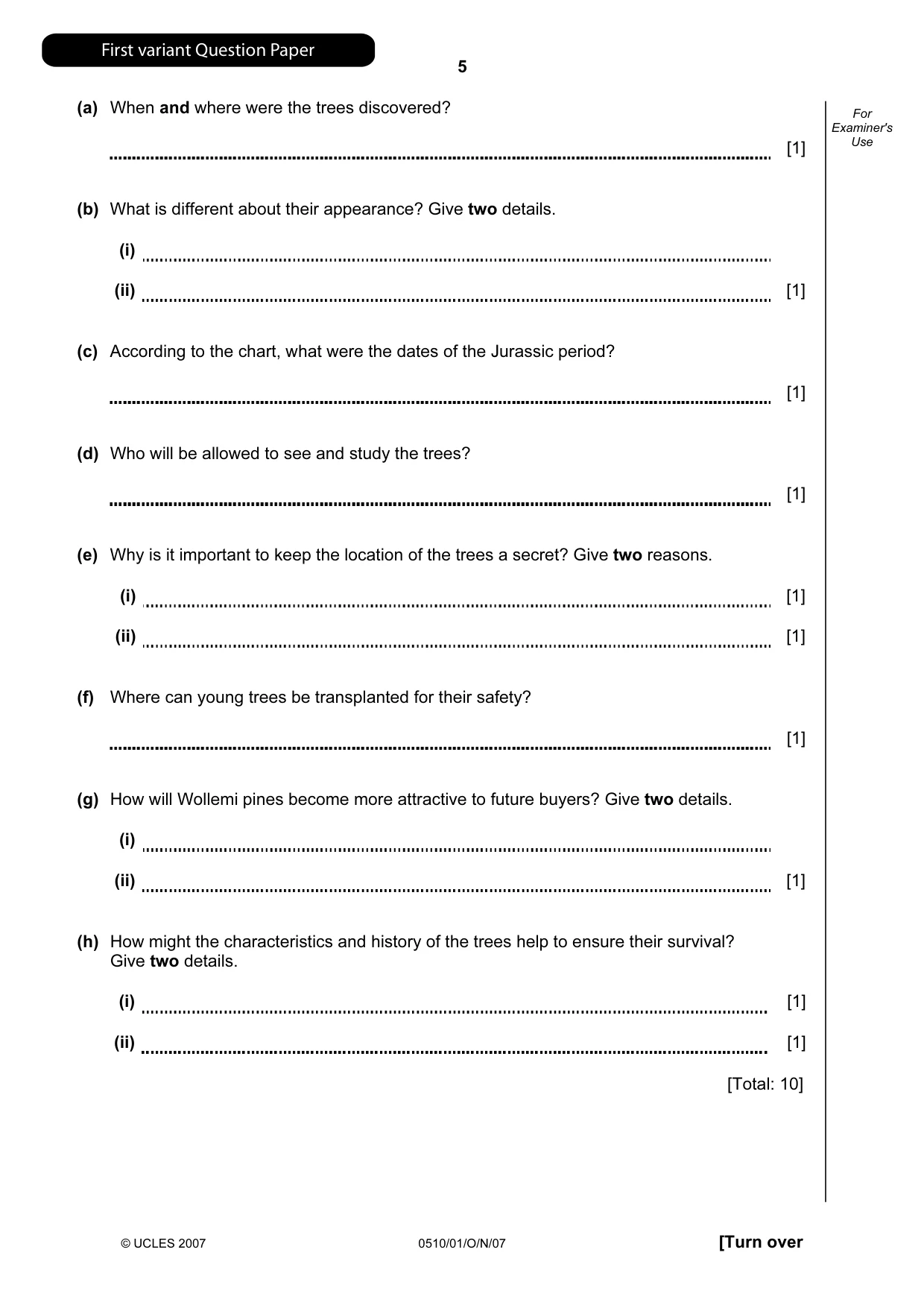 Cambridge IGCSE English - Second Language (oral endorsement) 0510 2007 Oct/Nov Paper 1 · Variant 1 question paper, page 6 of 33