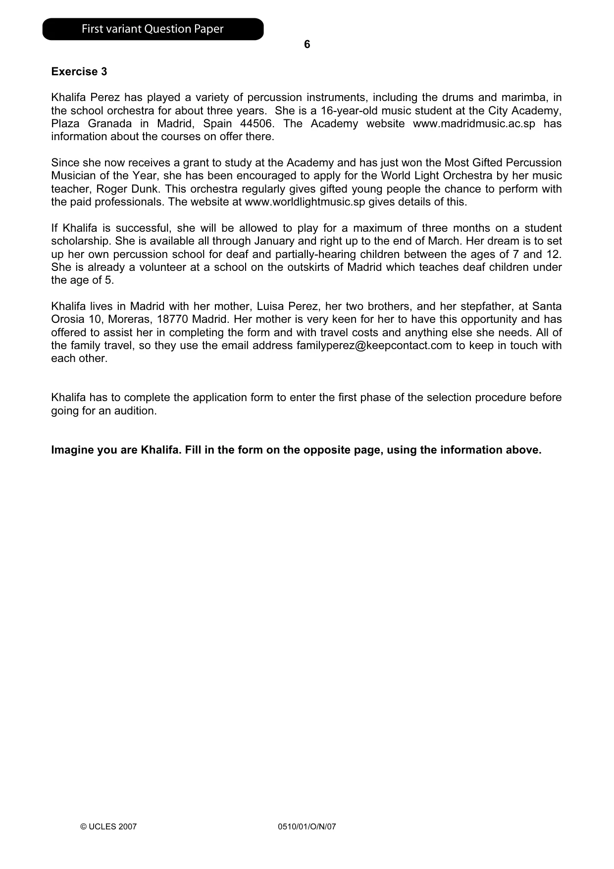 Cambridge IGCSE English - Second Language (oral endorsement) 0510 2007 Oct/Nov Paper 1 · Variant 1 question paper, page 7 of 33