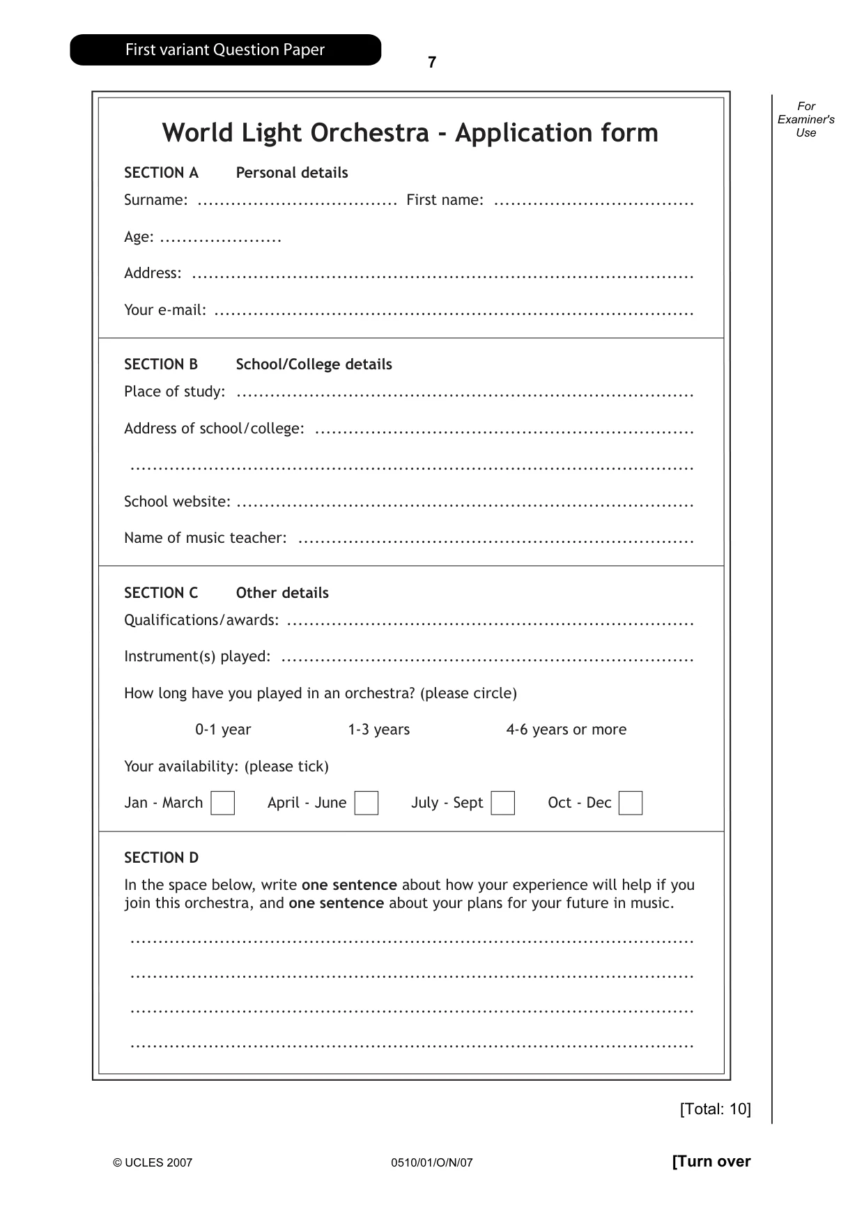 Cambridge IGCSE English - Second Language (oral endorsement) 0510 2007 Oct/Nov Paper 1 · Variant 1 question paper, page 8 of 33