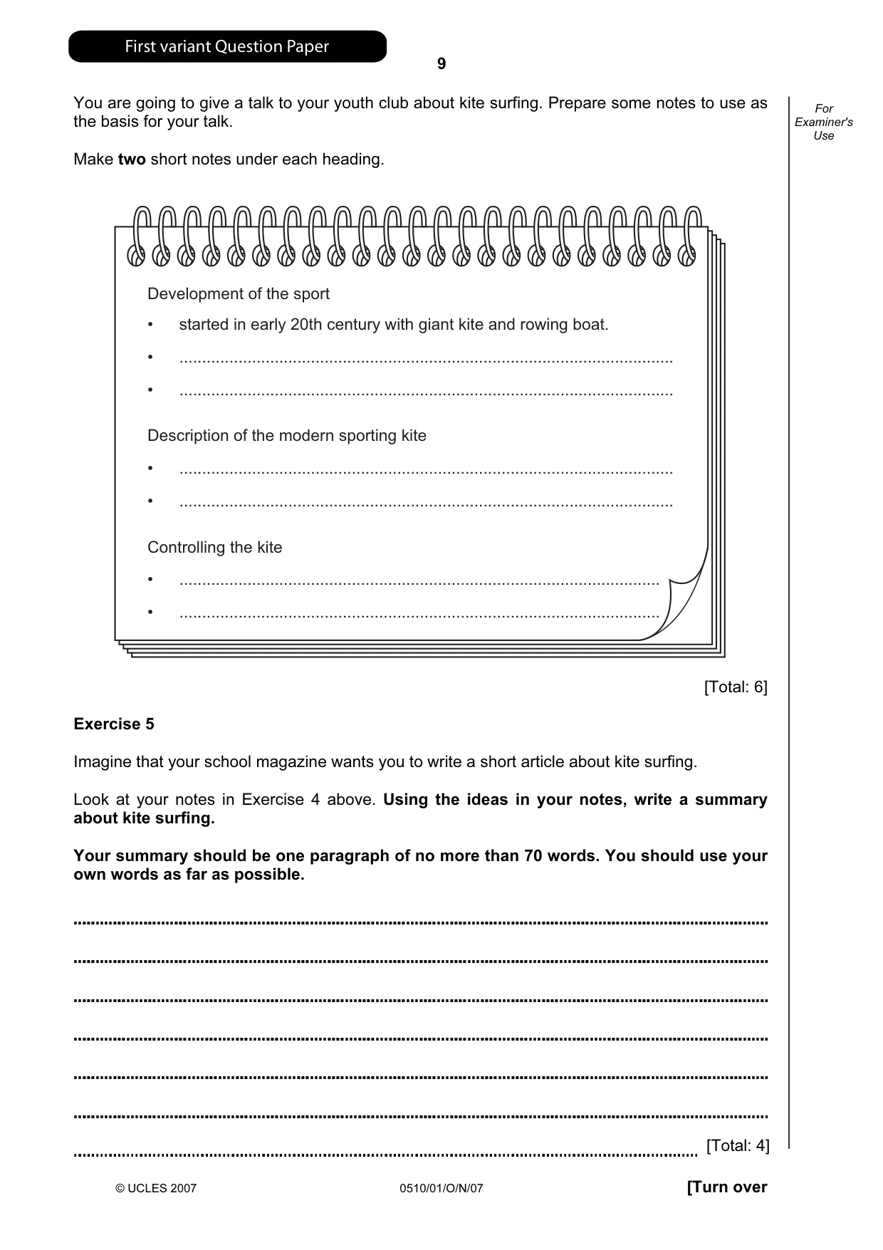 Cambridge IGCSE English - Second Language (oral endorsement) 0510 2007 Oct/Nov Paper 1 · Variant 1 question paper, page 10 of 33
