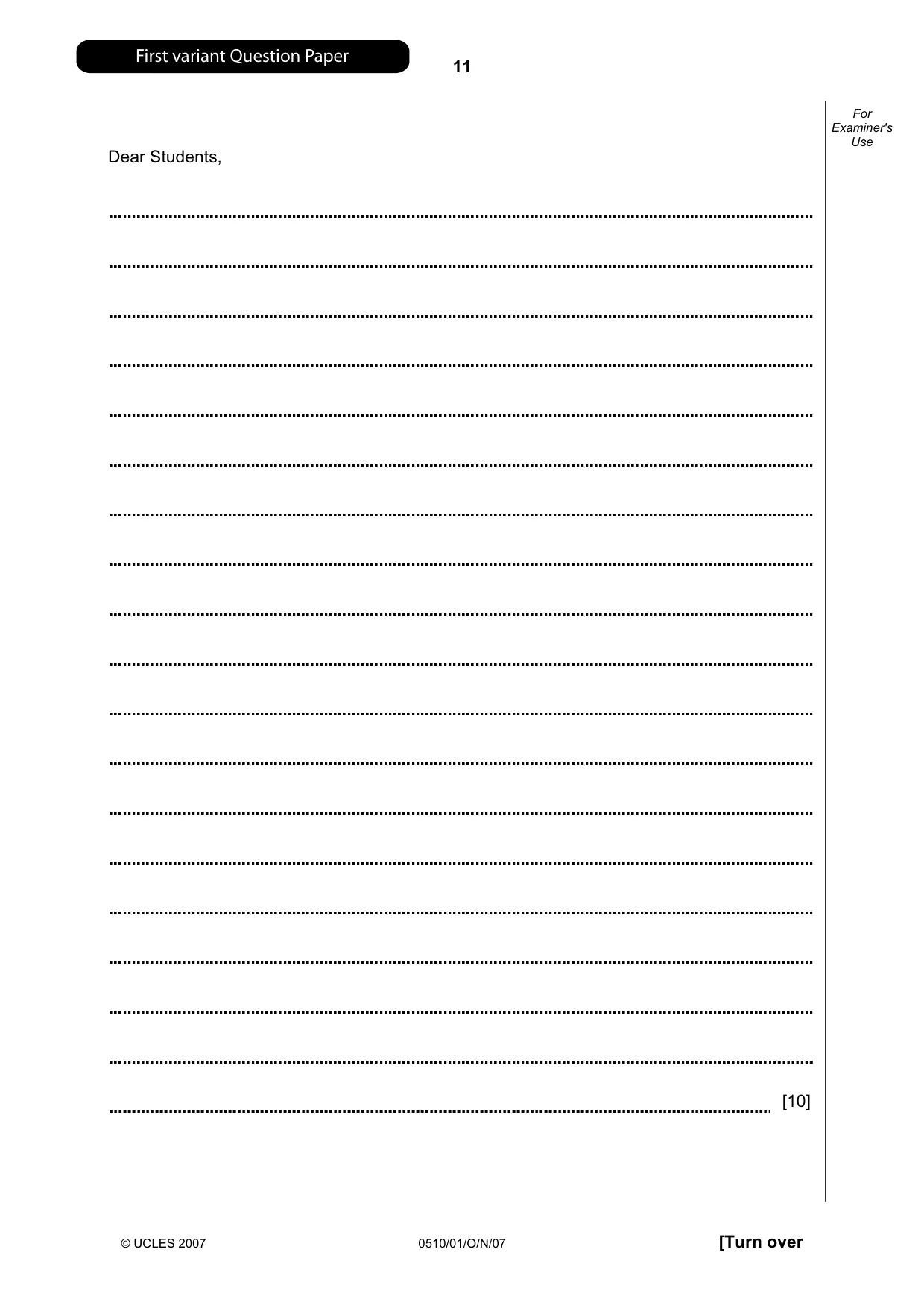 Cambridge IGCSE English - Second Language (oral endorsement) 0510 2007 Oct/Nov Paper 1 · Variant 1 question paper, page 12 of 33