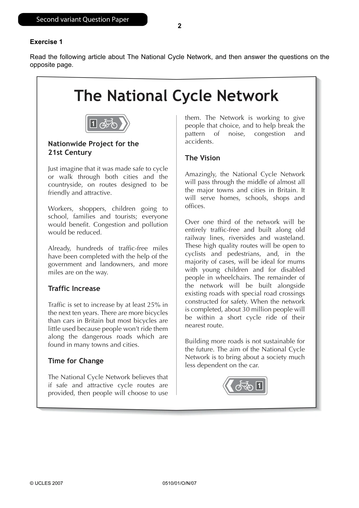 Cambridge IGCSE English - Second Language (oral endorsement) 0510 2007 Oct/Nov Paper 1 · Variant 1 question paper, page 19 of 33