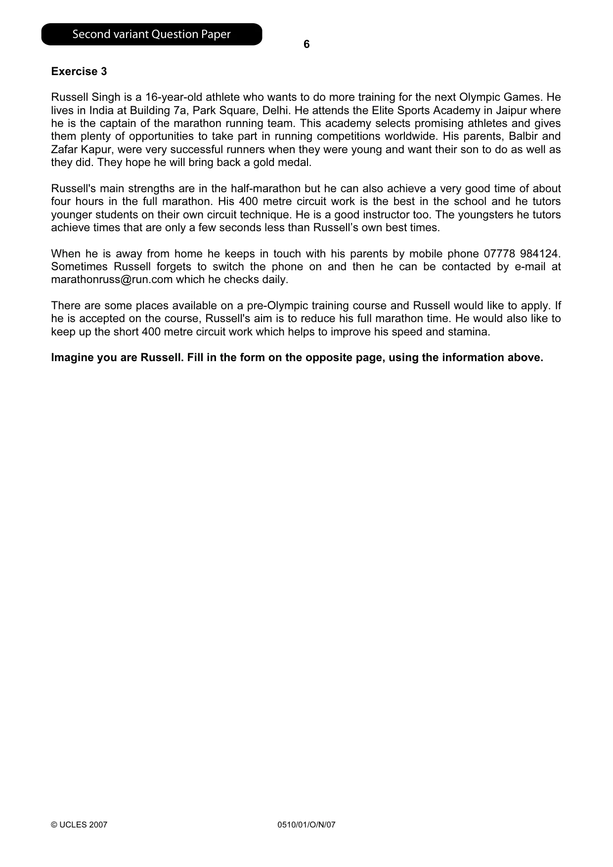 Cambridge IGCSE English - Second Language (oral endorsement) 0510 2007 Oct/Nov Paper 1 · Variant 1 question paper, page 23 of 33