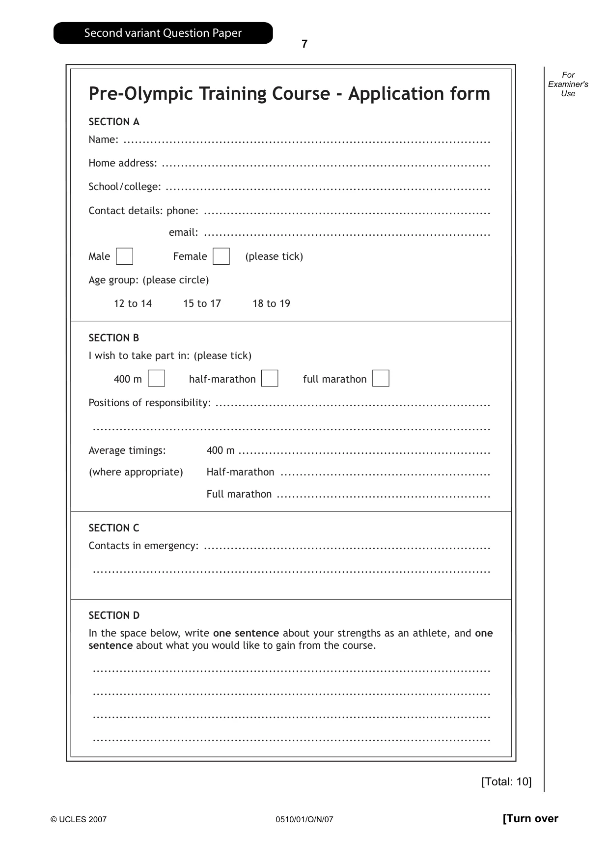 Cambridge IGCSE English - Second Language (oral endorsement) 0510 2007 Oct/Nov Paper 1 · Variant 1 question paper, page 24 of 33