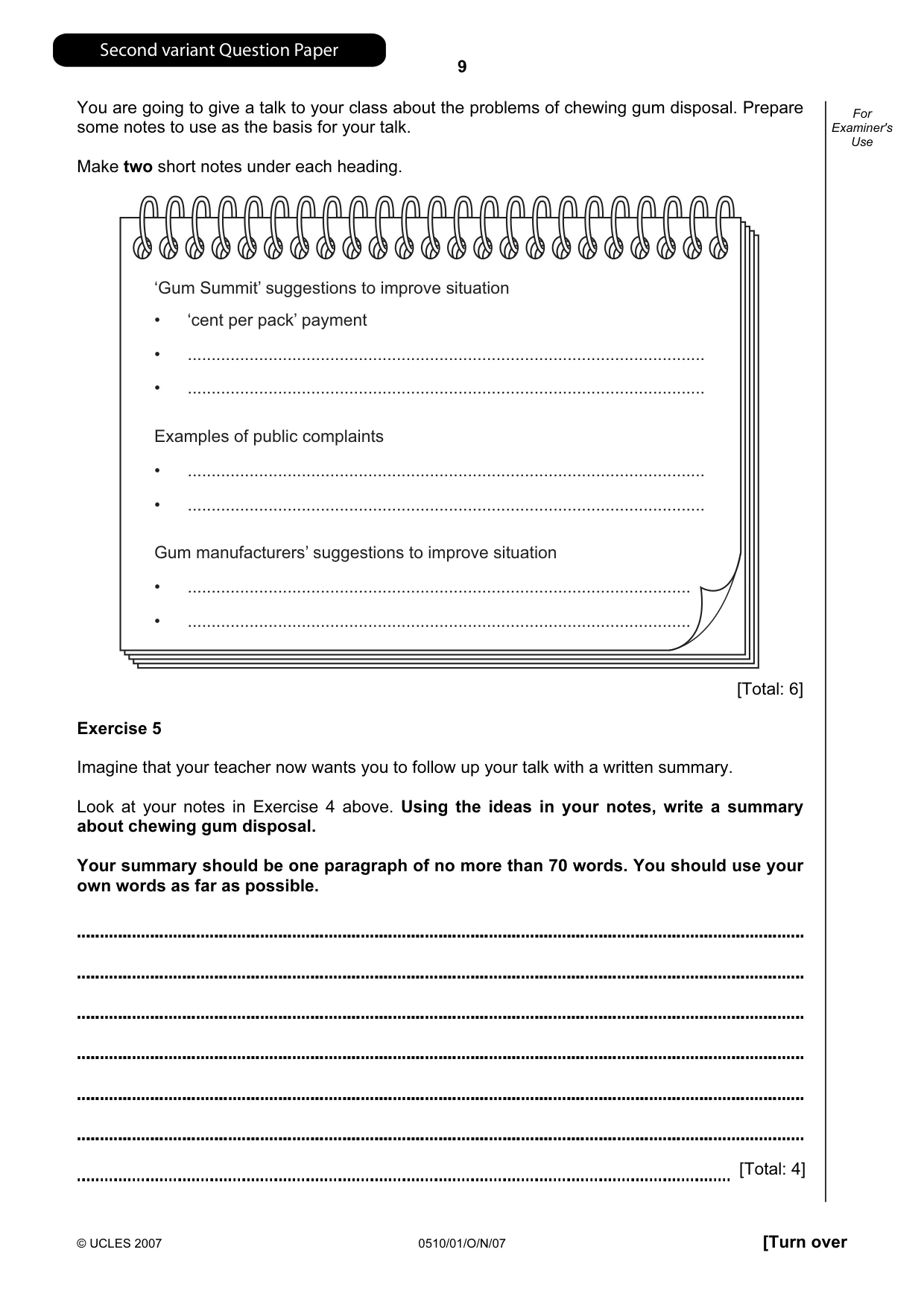 Cambridge IGCSE English - Second Language (oral endorsement) 0510 2007 Oct/Nov Paper 1 · Variant 1 question paper, page 26 of 33