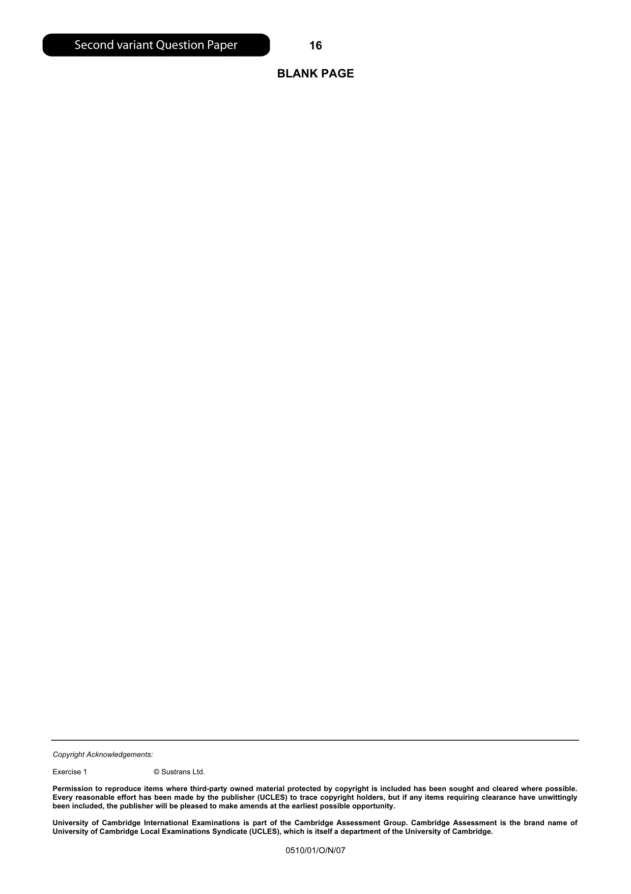 Cambridge IGCSE English - Second Language (oral endorsement) 0510 2007 Oct/Nov Paper 1 · Variant 1 question paper, page 33 of 33
