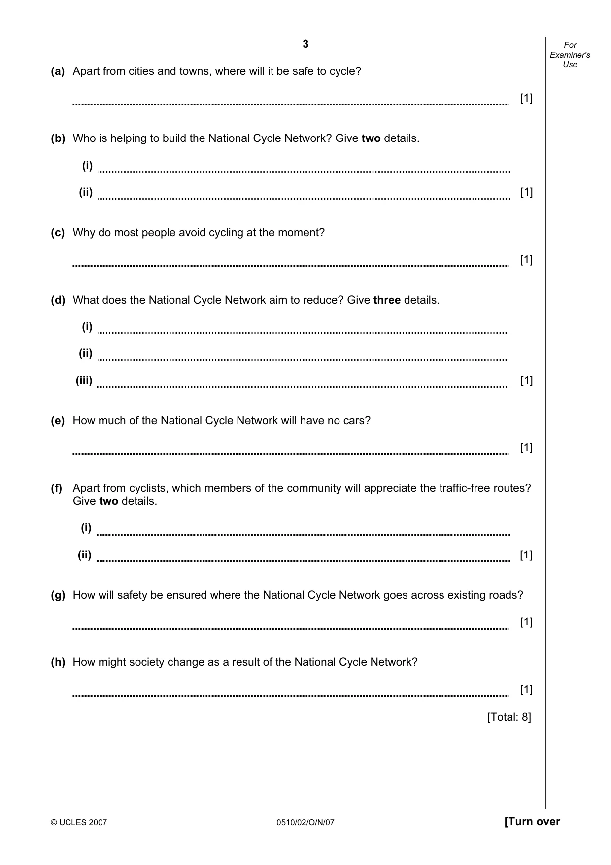 Cambridge IGCSE English - Second Language (oral endorsement) 0510 2007 Oct/Nov Paper 2 · Variant 1 question paper, page 3 of 16