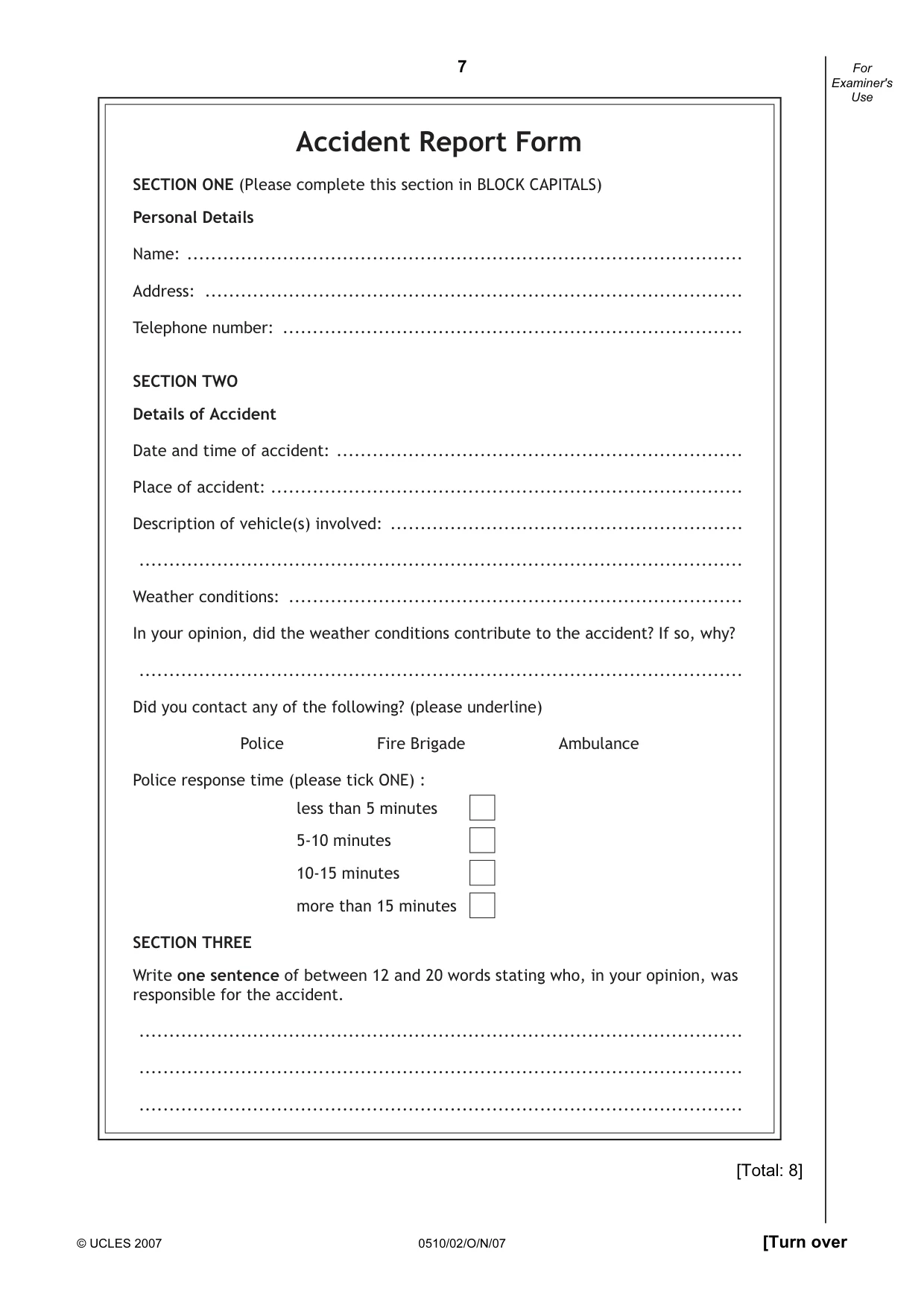 Cambridge IGCSE English - Second Language (oral endorsement) 0510 2007 Oct/Nov Paper 2 · Variant 1 question paper, page 7 of 16