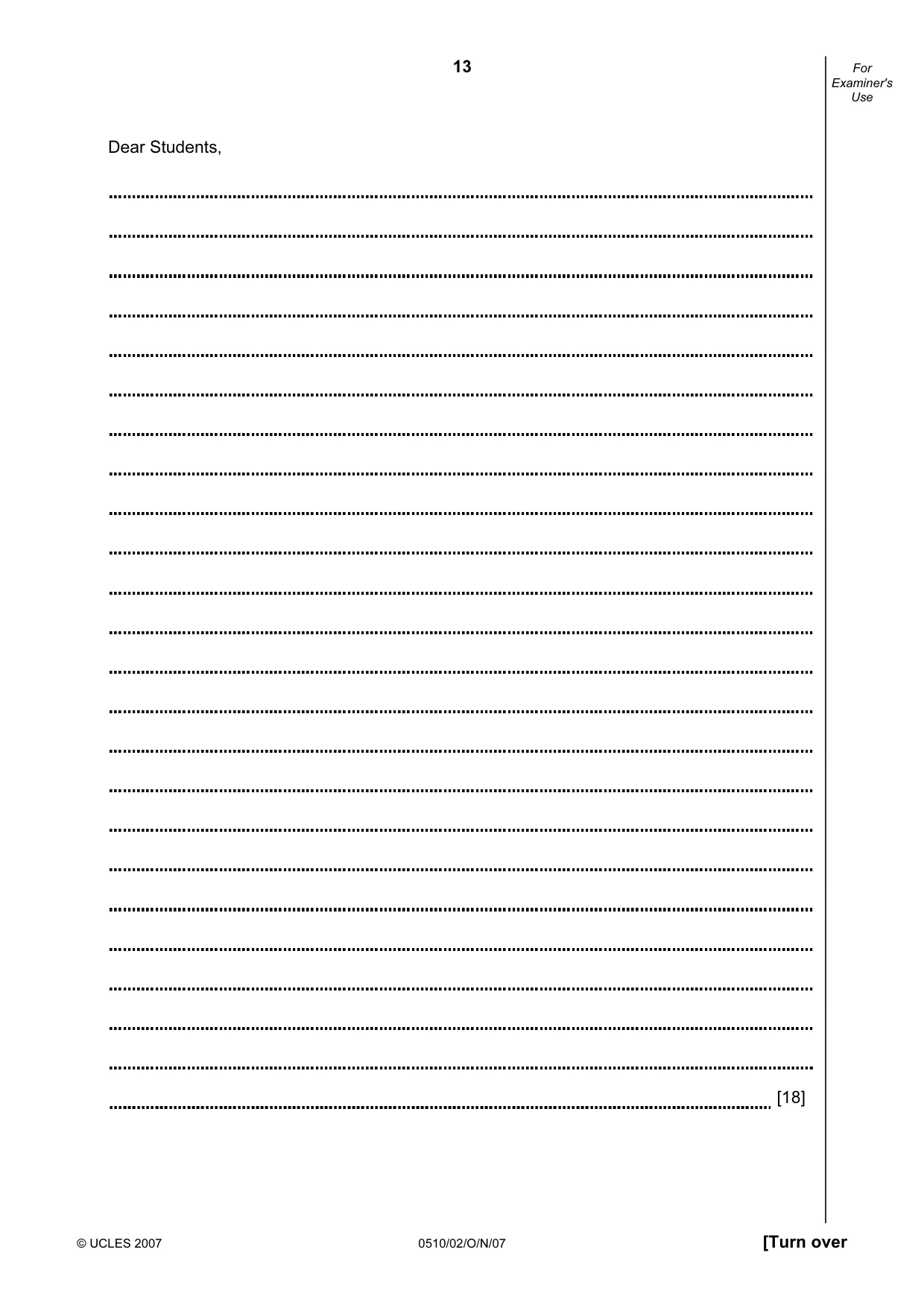 Cambridge IGCSE English - Second Language (oral endorsement) 0510 2007 Oct/Nov Paper 2 · Variant 1 question paper, page 13 of 16