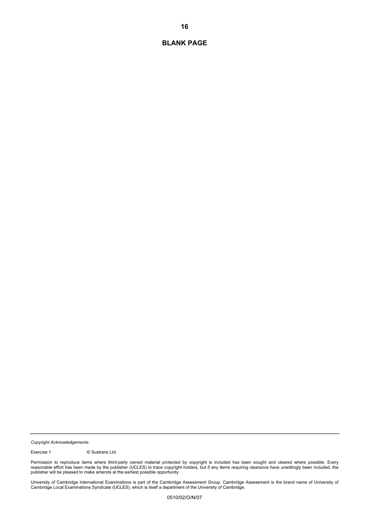 Cambridge IGCSE English - Second Language (oral endorsement) 0510 2007 Oct/Nov Paper 2 · Variant 1 question paper, page 16 of 16