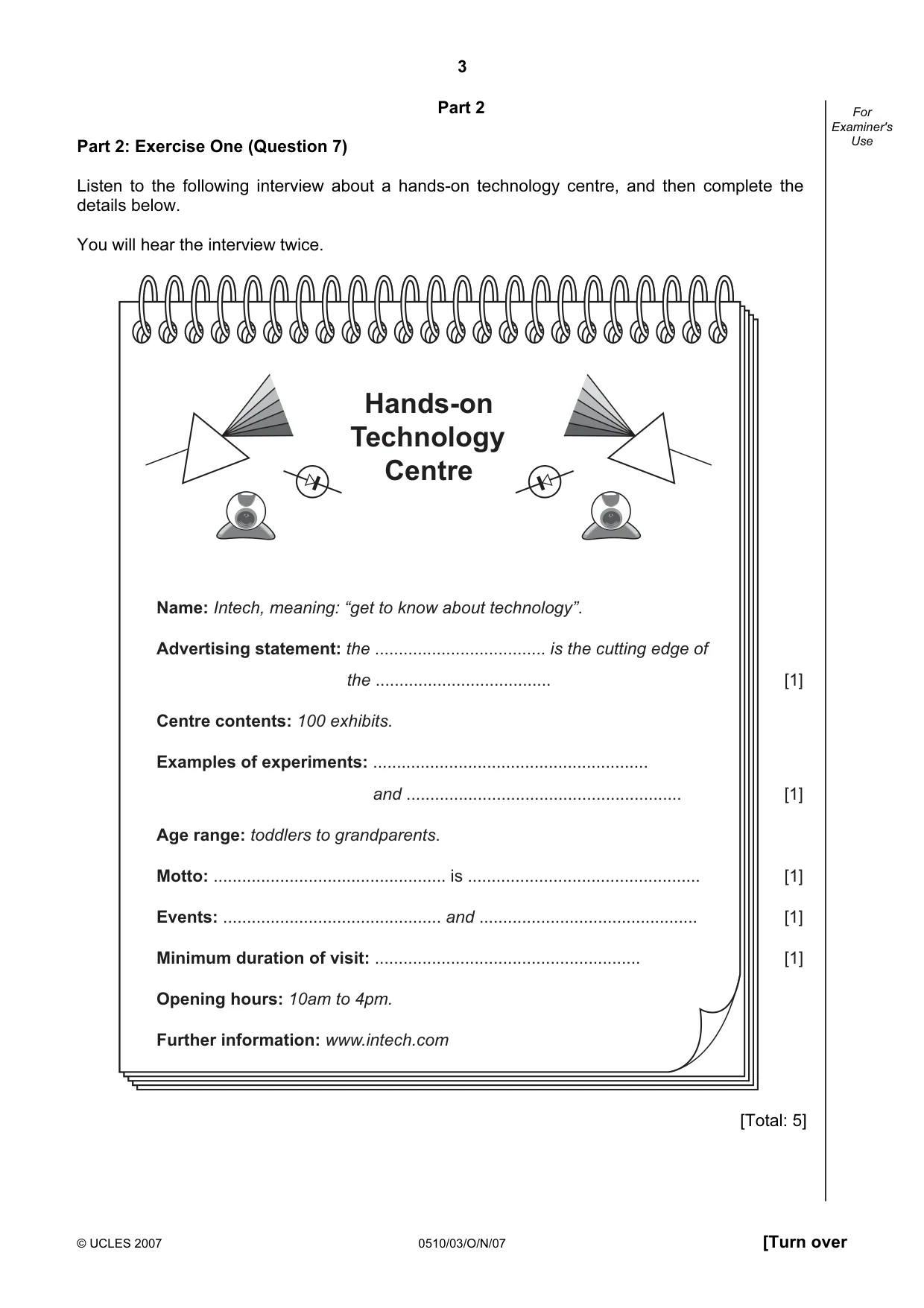 Cambridge IGCSE English - Second Language (oral endorsement) 0510 2007 Oct/Nov Paper 3 · Variant 1 question paper, page 3 of 8
